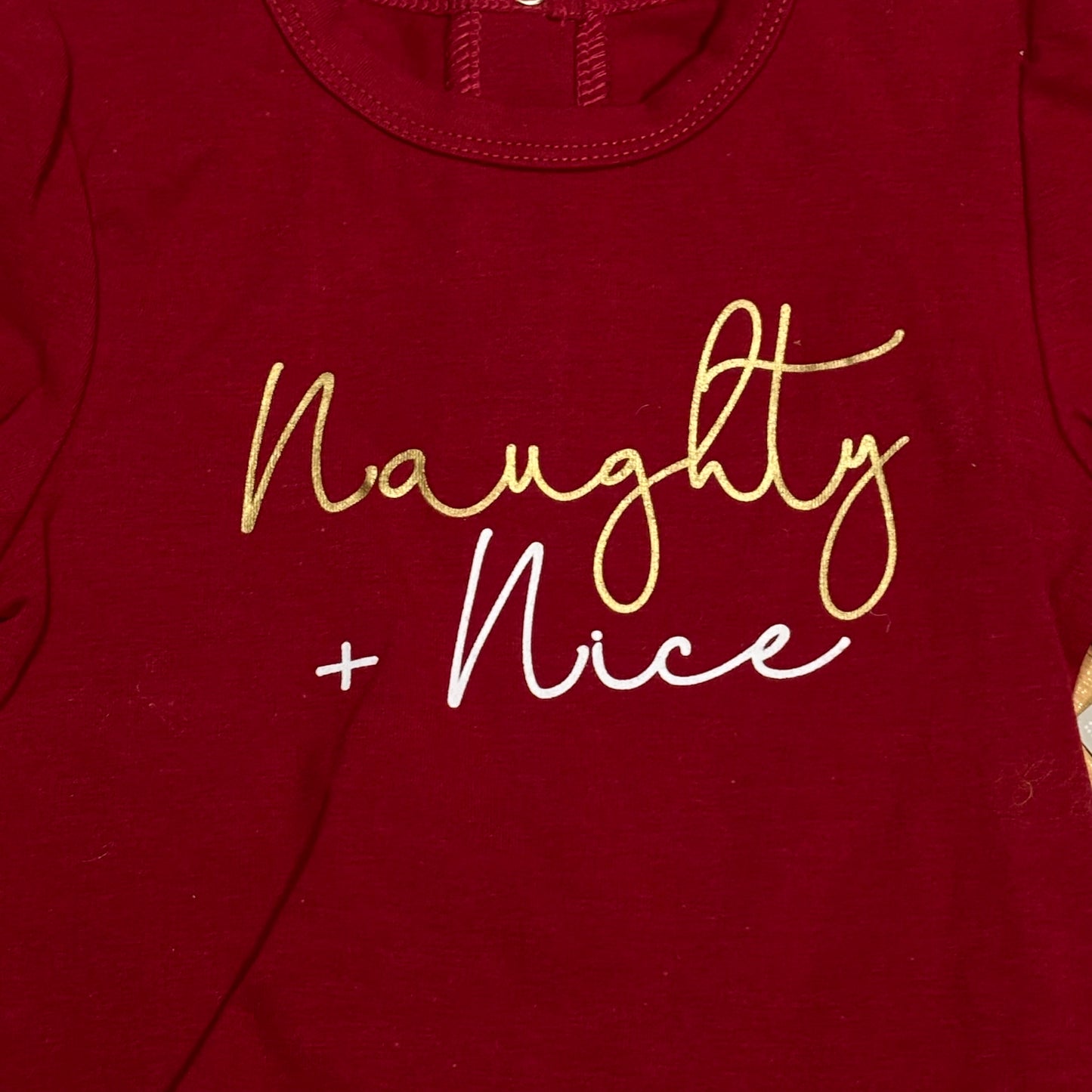 Infant Long Sleeve Snapshirt - “Naughty + Nice” 6-12 months
