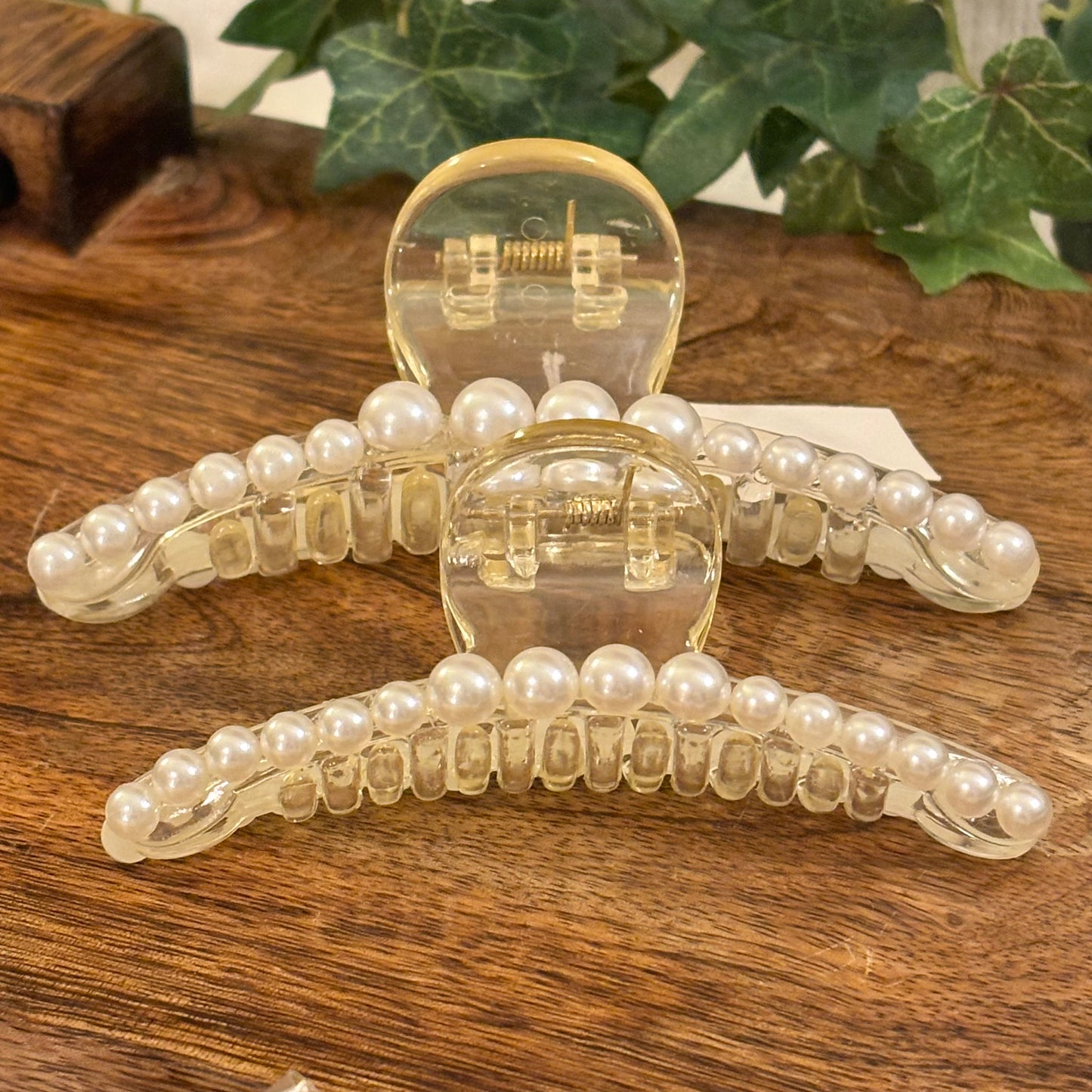 Faux Pearl Hair Claw Clips Set of Two 4” and 4.5”