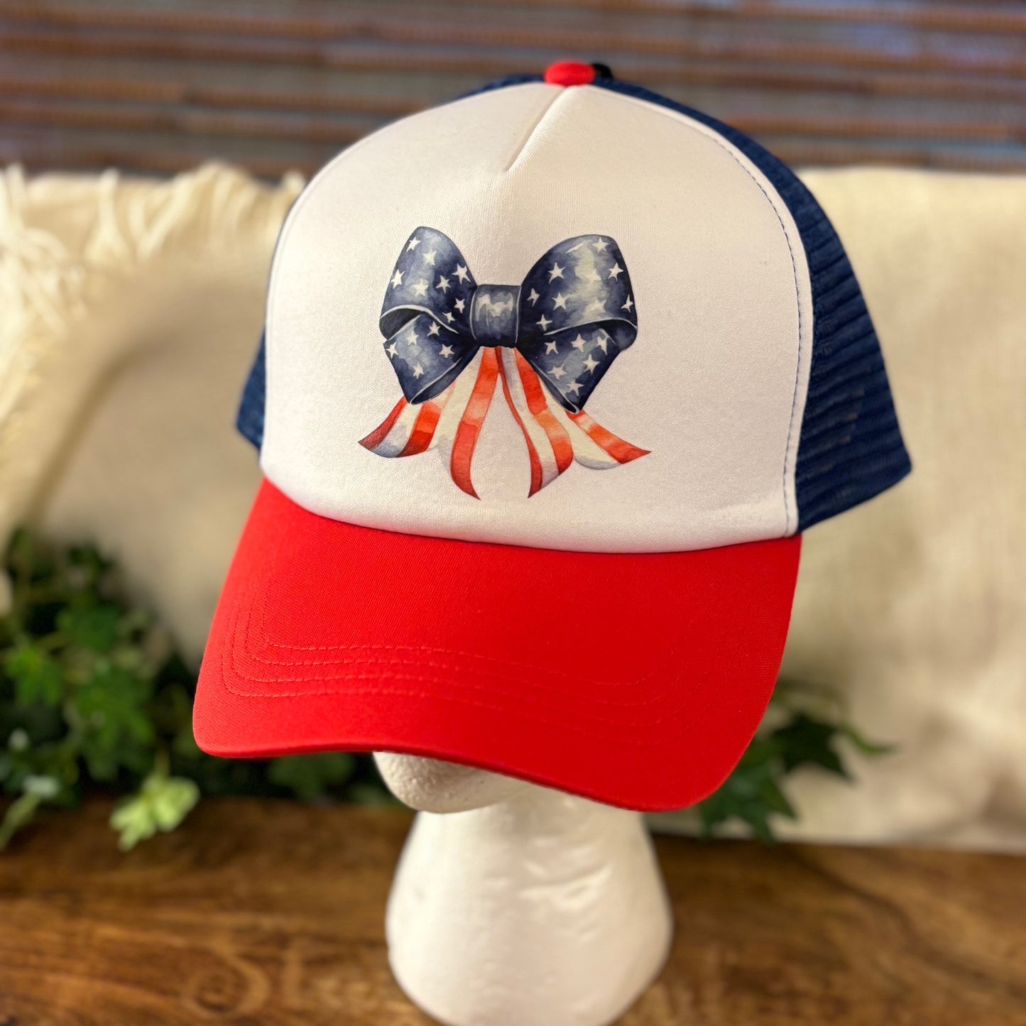 USA Truckers Hat ~ American Flag Bow