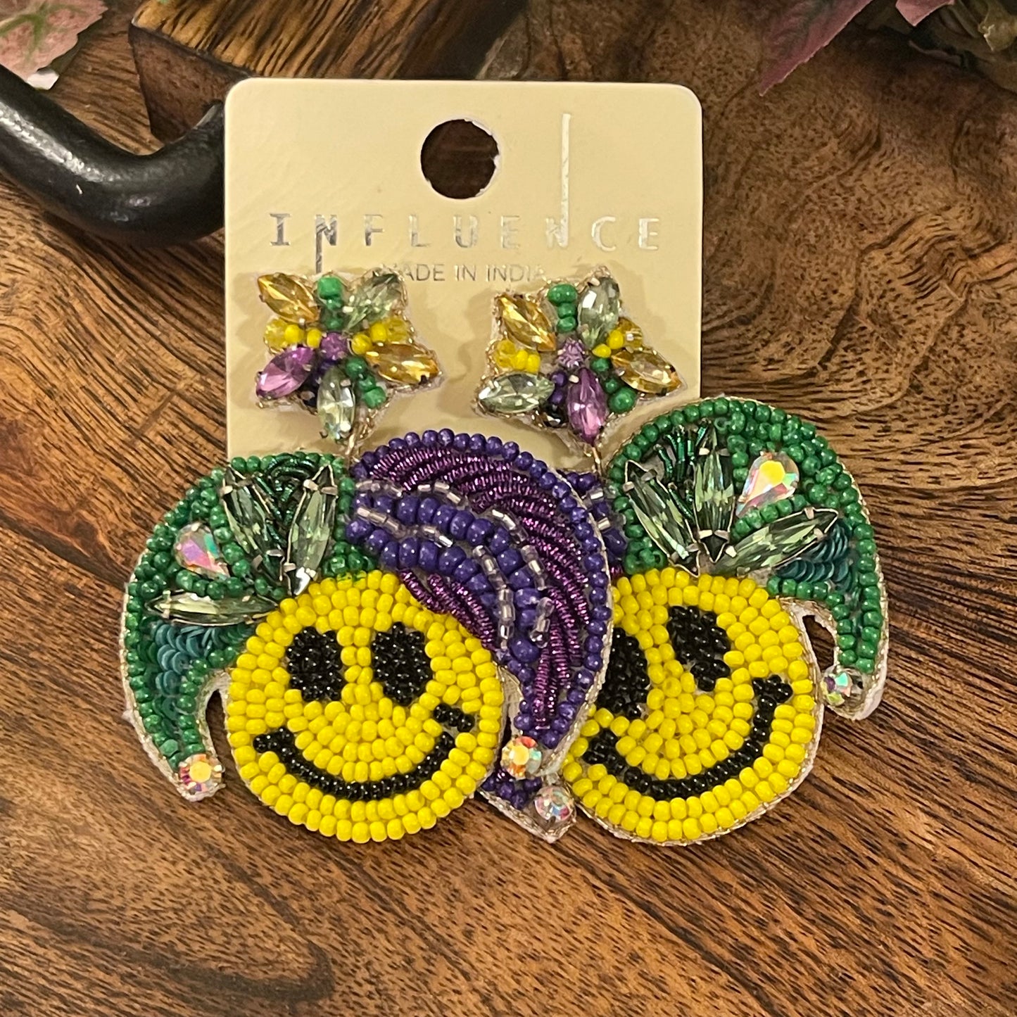 Mardi Gras Seed Bead Drop Earrings