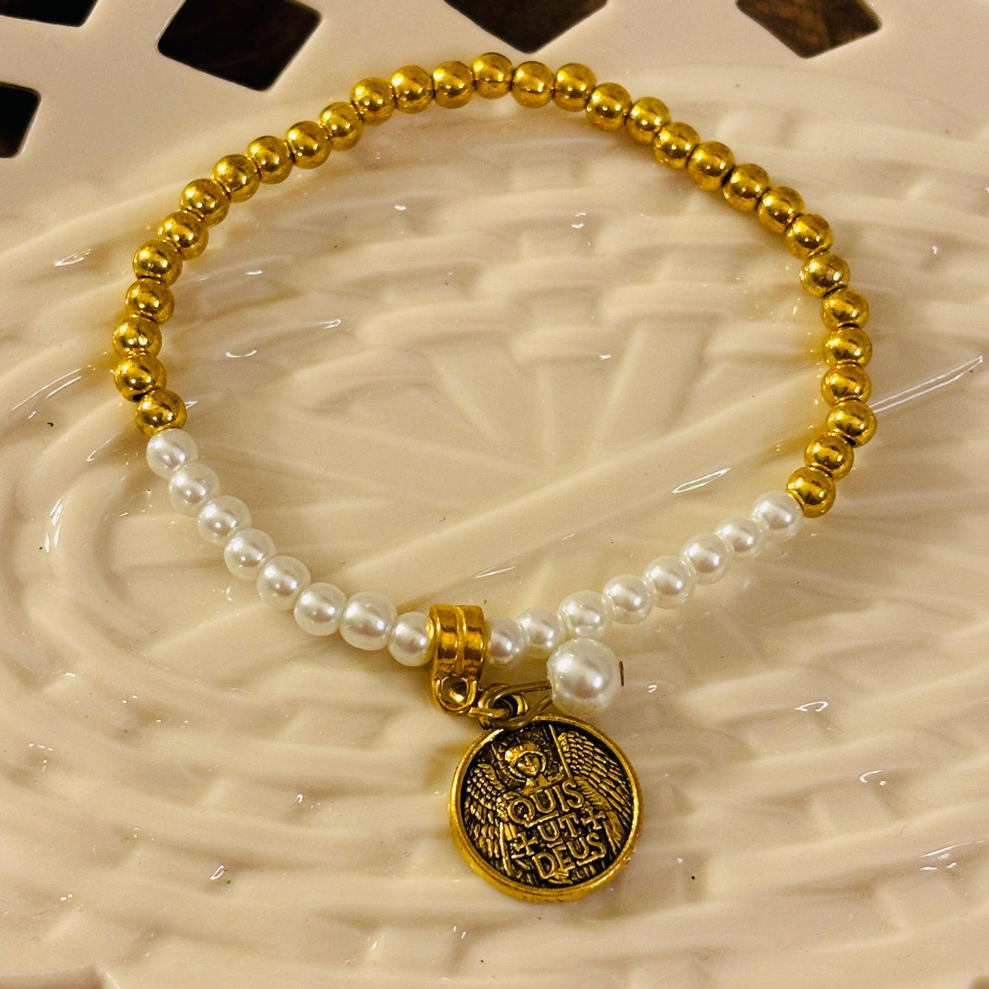 Religious Bracelets - Saint Michael Beaded Coin Bracelet