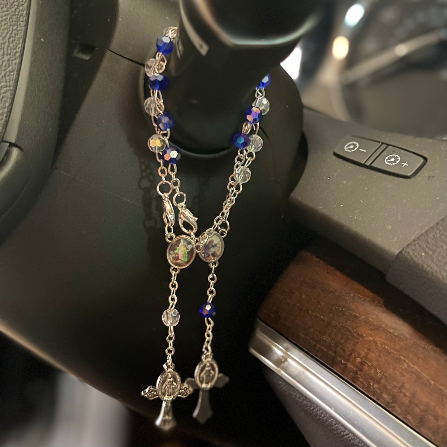 Auto Rosary with Blue or Clear Beads