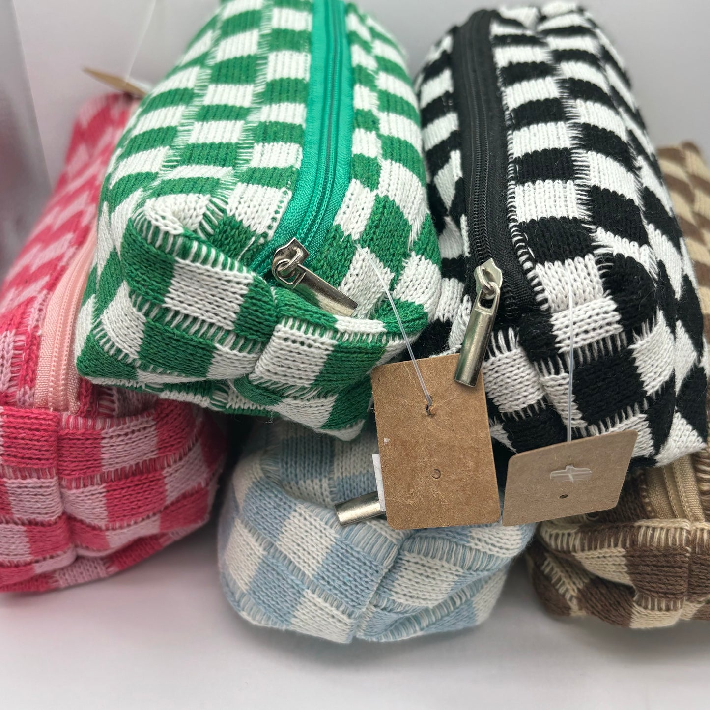 Checkered Print Lined Pencil Bags
