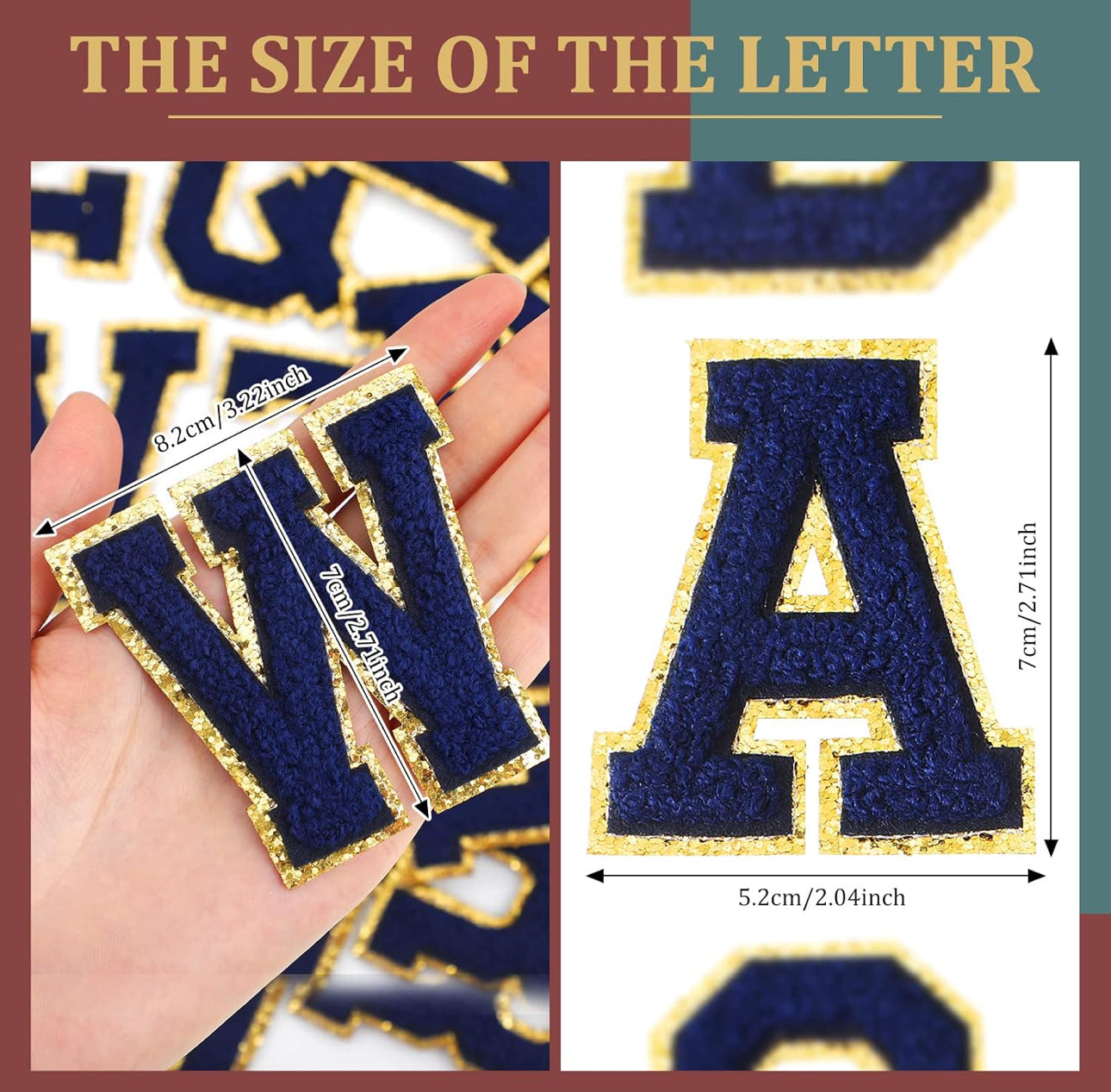 Chenille Iron On Letter Patch Navy Trimmed in Gold