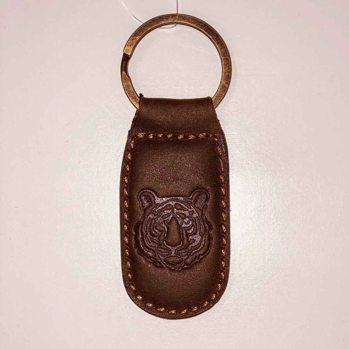Tiger Leather Embossed Valet Tray Dark Brown • Tiger Leather Embossed Keychain • Dark Brown