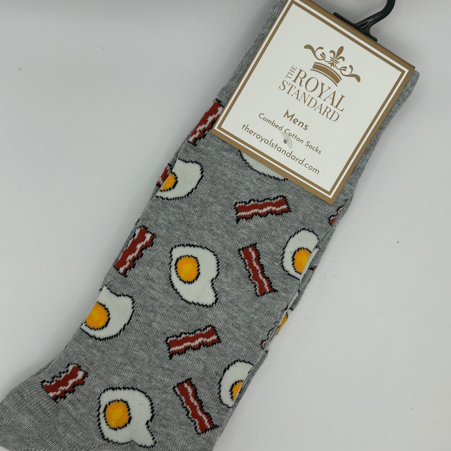 Mens Bacon and Eggs Socks in the colors Gray/Red/White • One Size