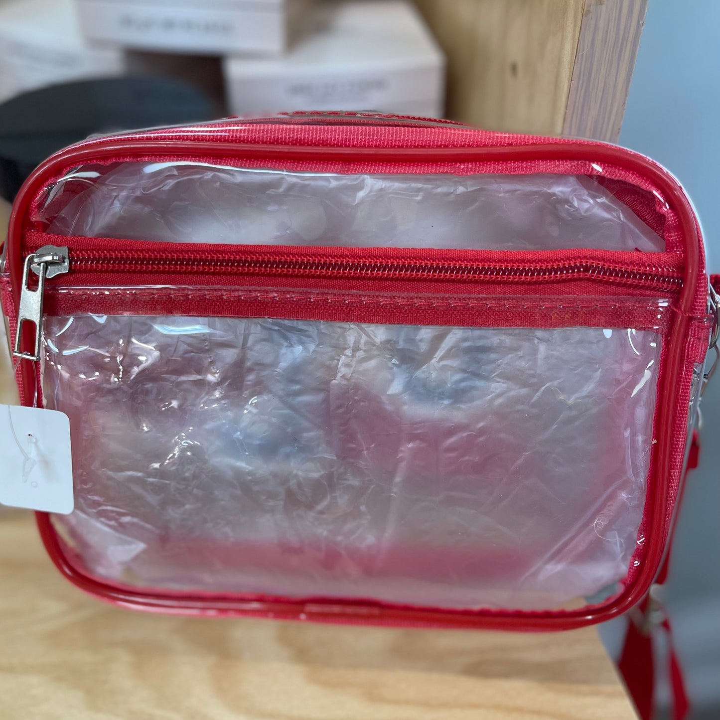 Stadium Bags: Clear Crossbody Purse Red and Black