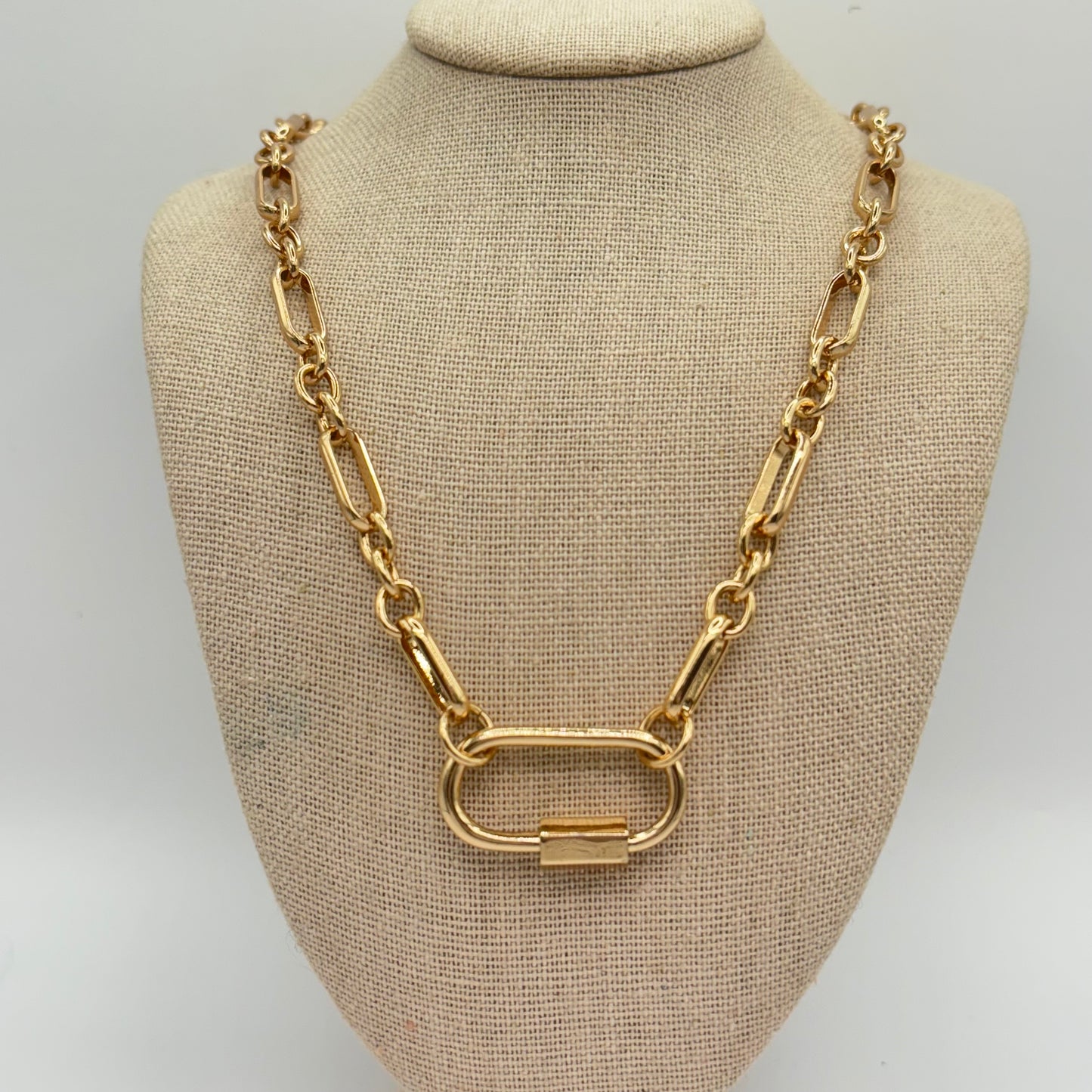 Gold Tone Carabiner Chain Necklace