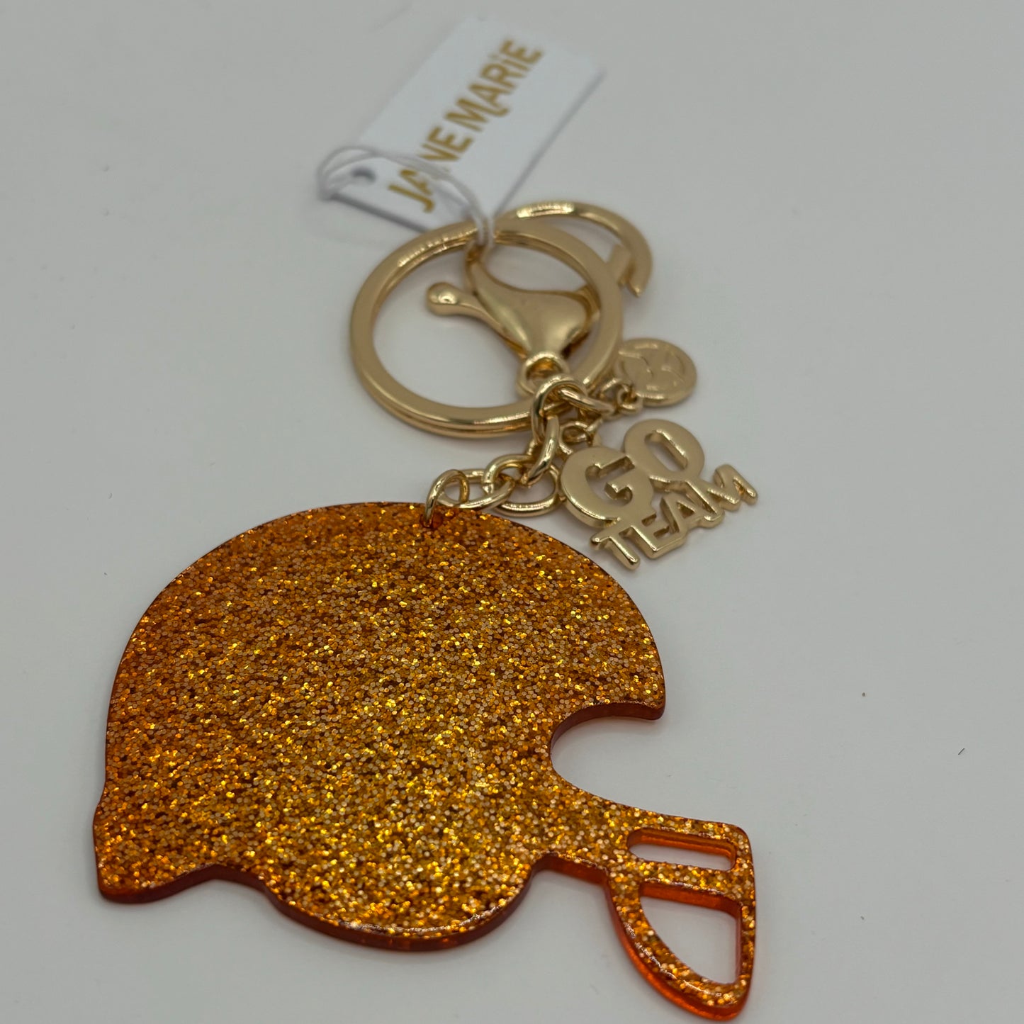 "GO TEAM" Charm and Navy or Gold Glitter Football Helmet Keychain
