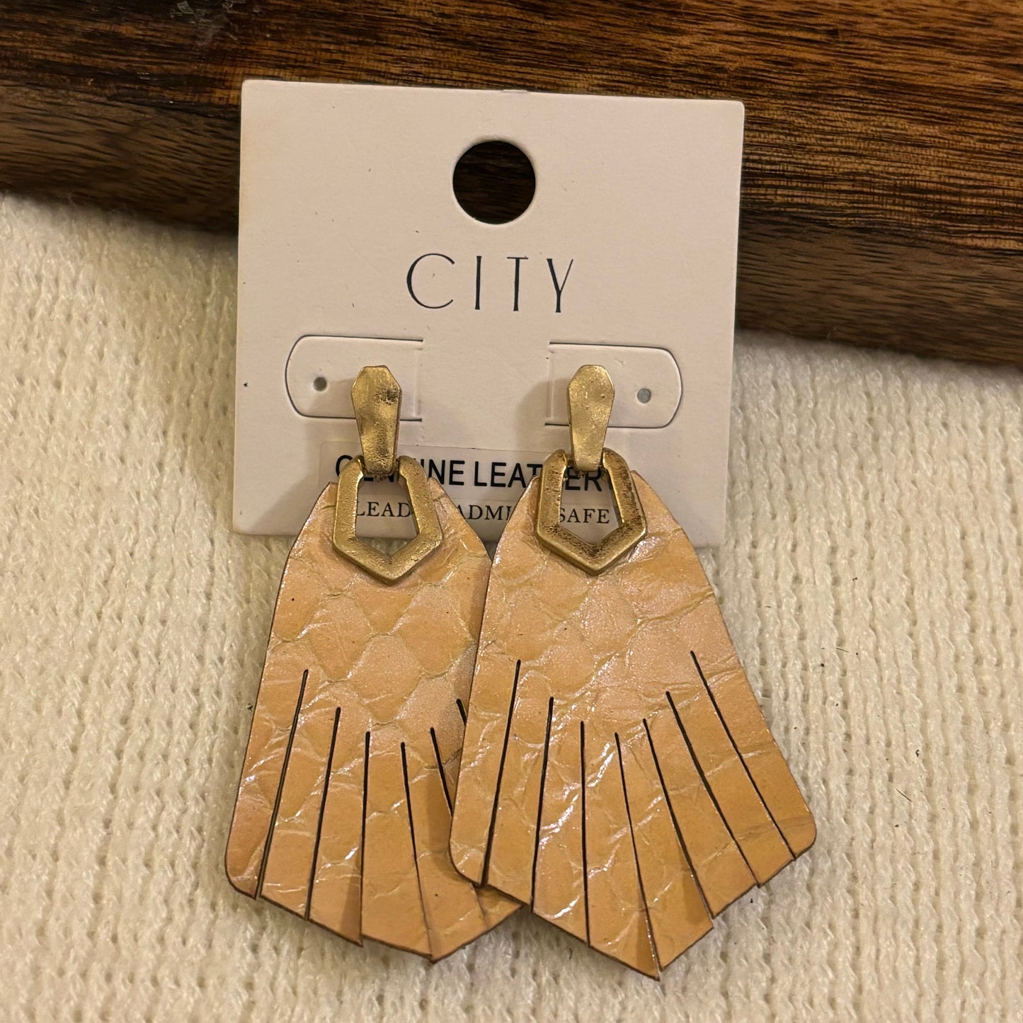 Leather Post Back Earrings Taupe with Gold Hardware