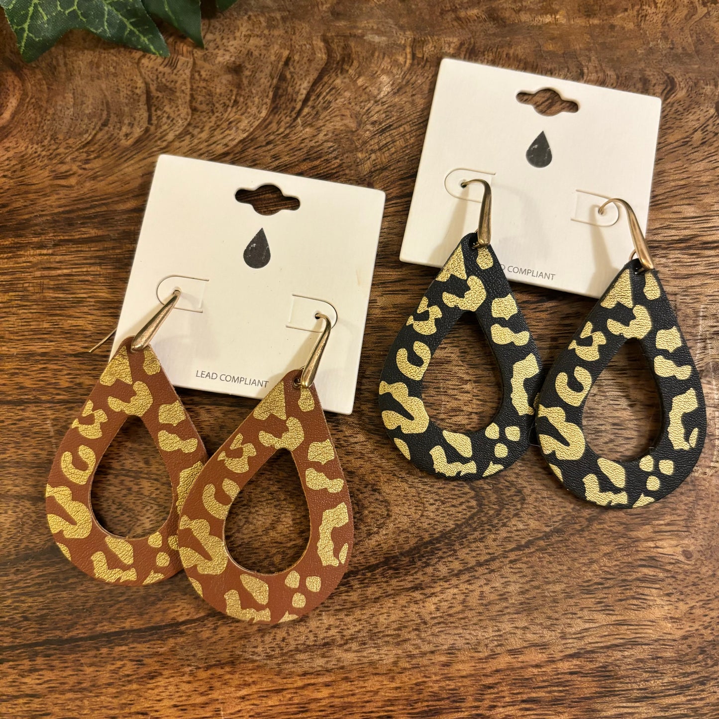 Black and Gold Leopard Print Teardrop Dangle Earrings