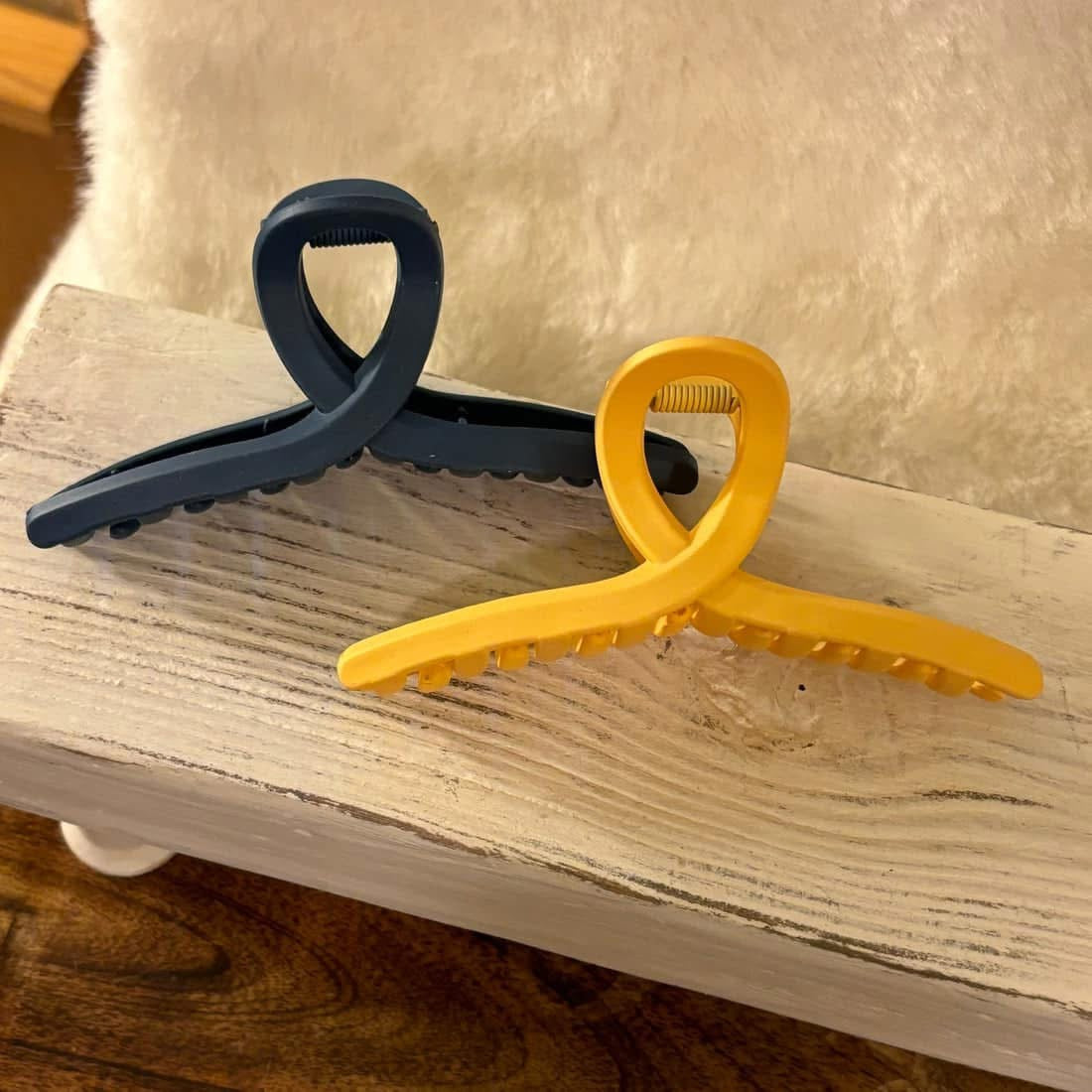 Navy & Gold Hair Claw Clip 4” Long Set of 2