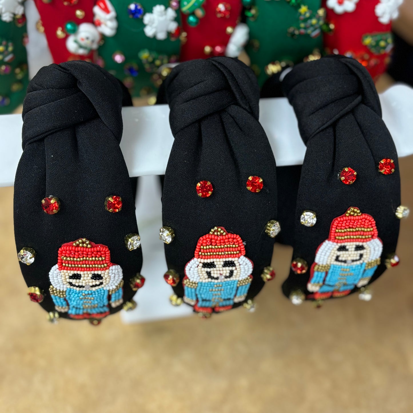 Christmas Top Knot Headband for all Ages Embellished with Nutcracker Seed Beads