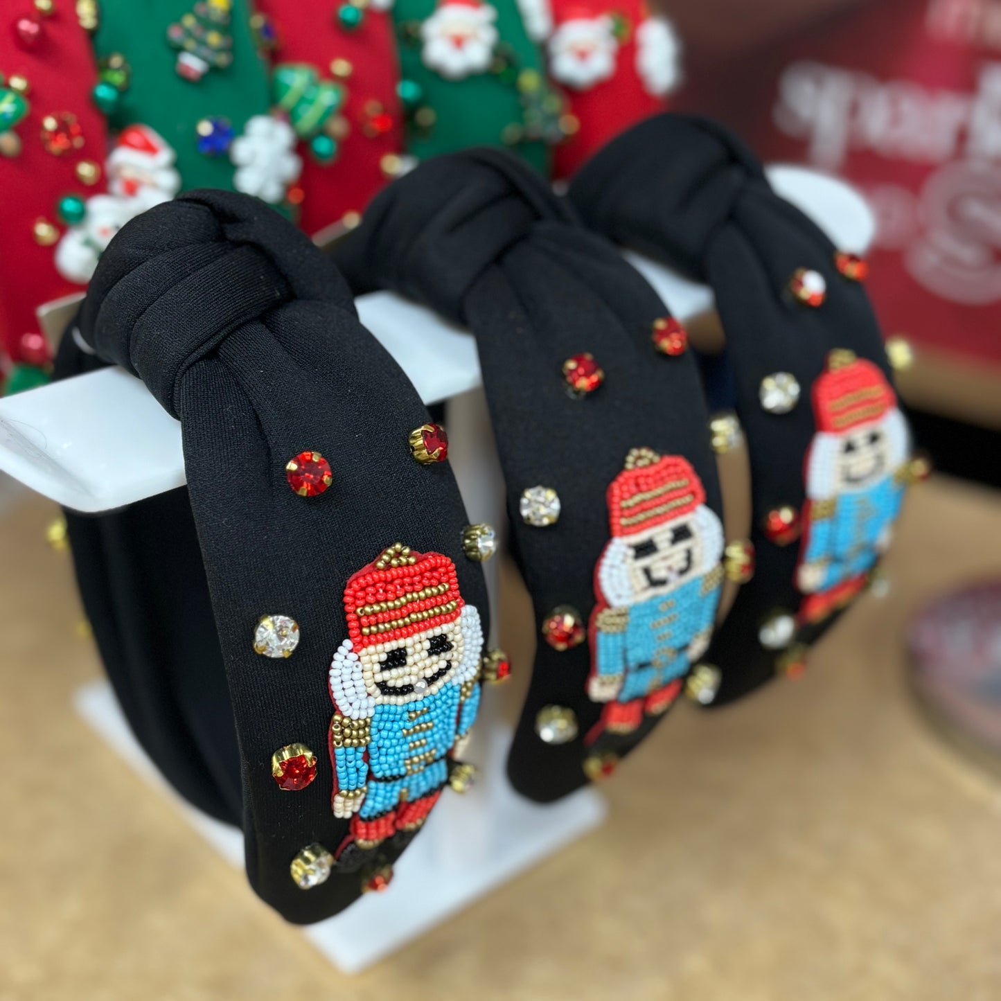 Christmas Top Knot Headband for all Ages Embellished with Nutcracker Seed Beads