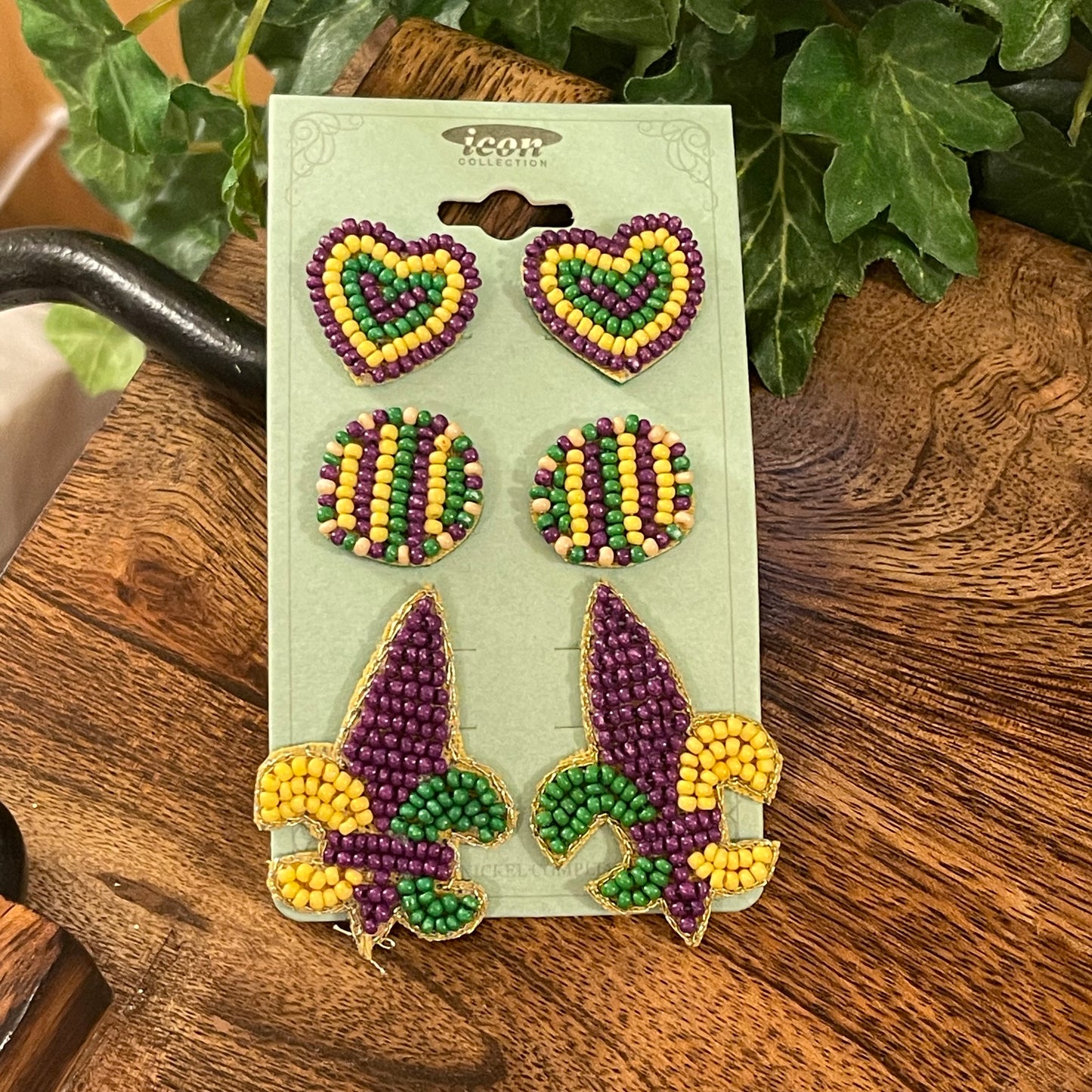 Mardi Gras Crawfish Seed Bead Post Back Earrings