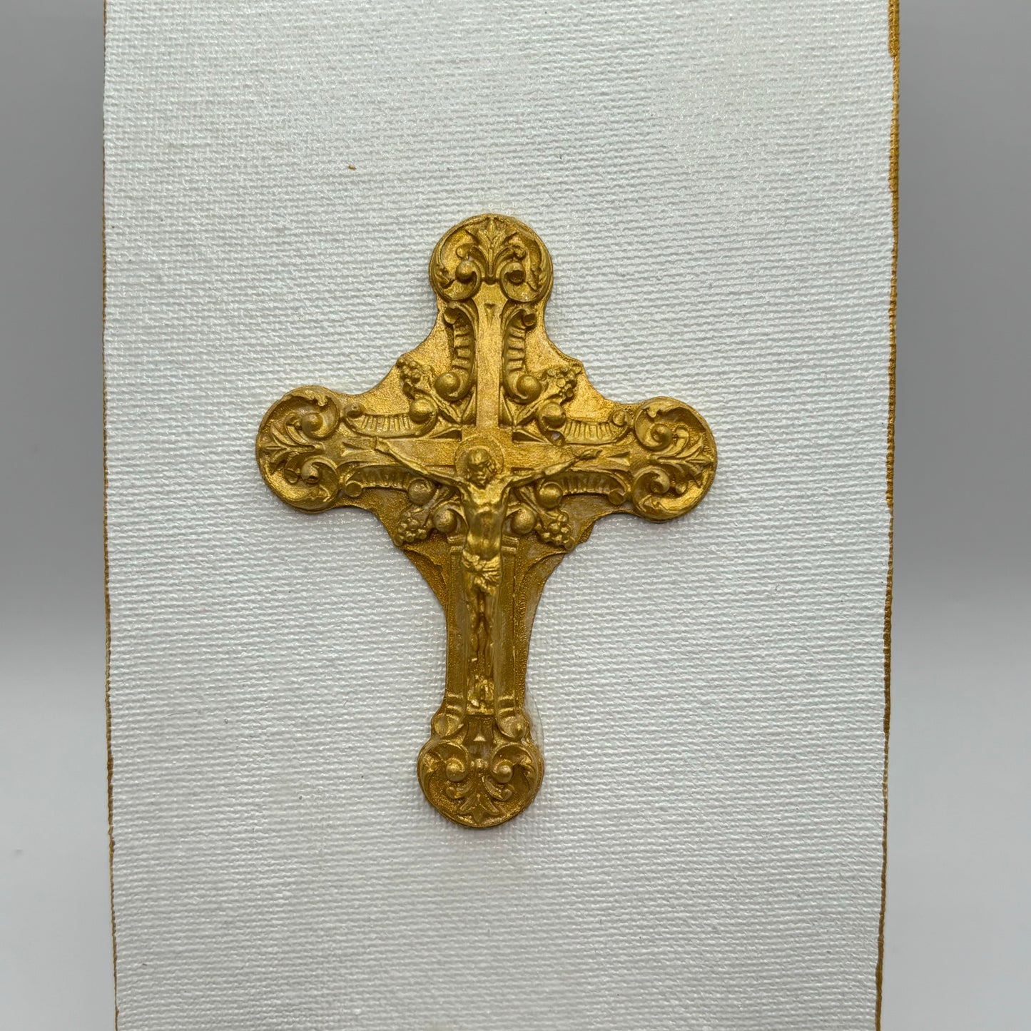 Hand Casted Gold Cross on 4” x 6” Canvas & Easel