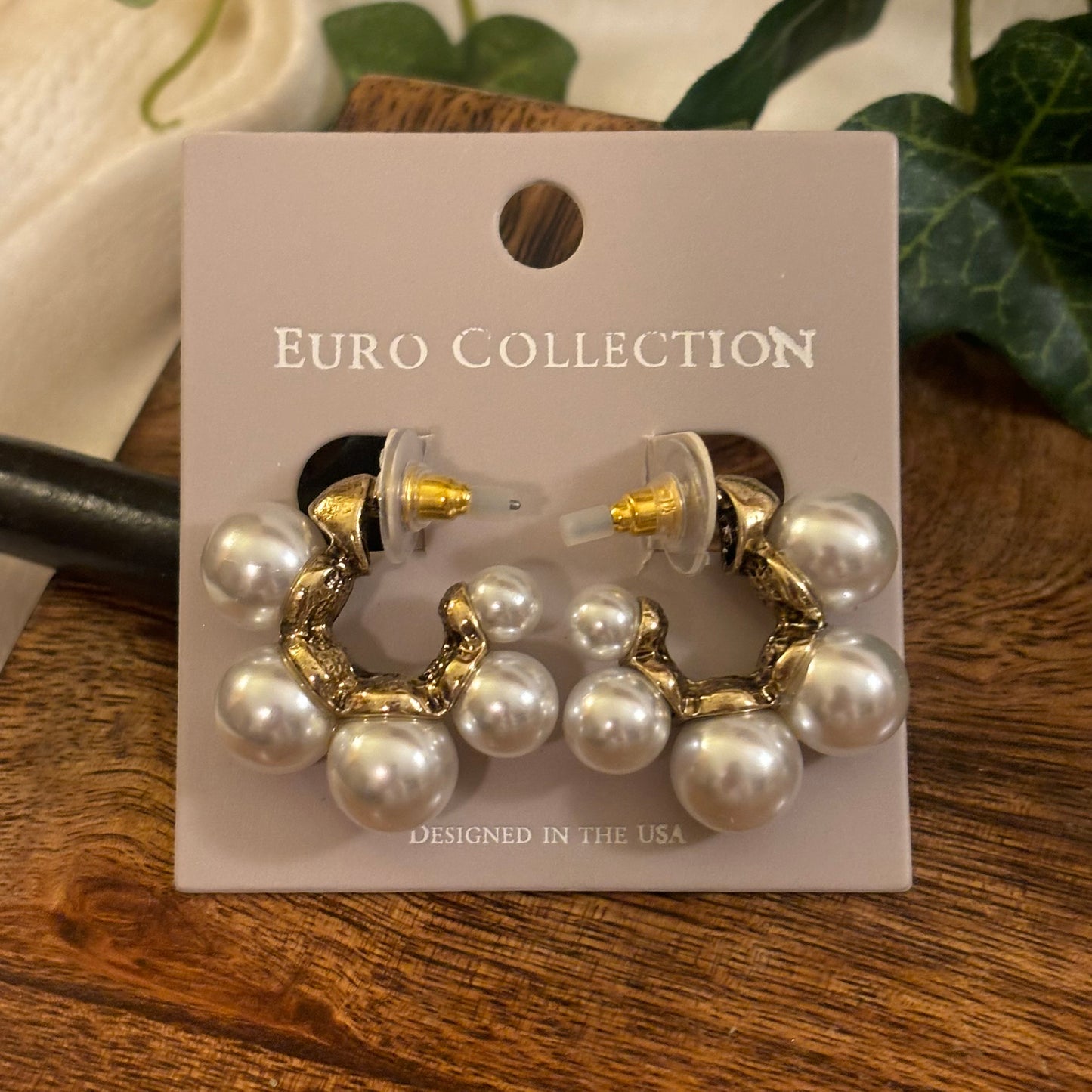Pearl Half Hoop Post Back Earrings