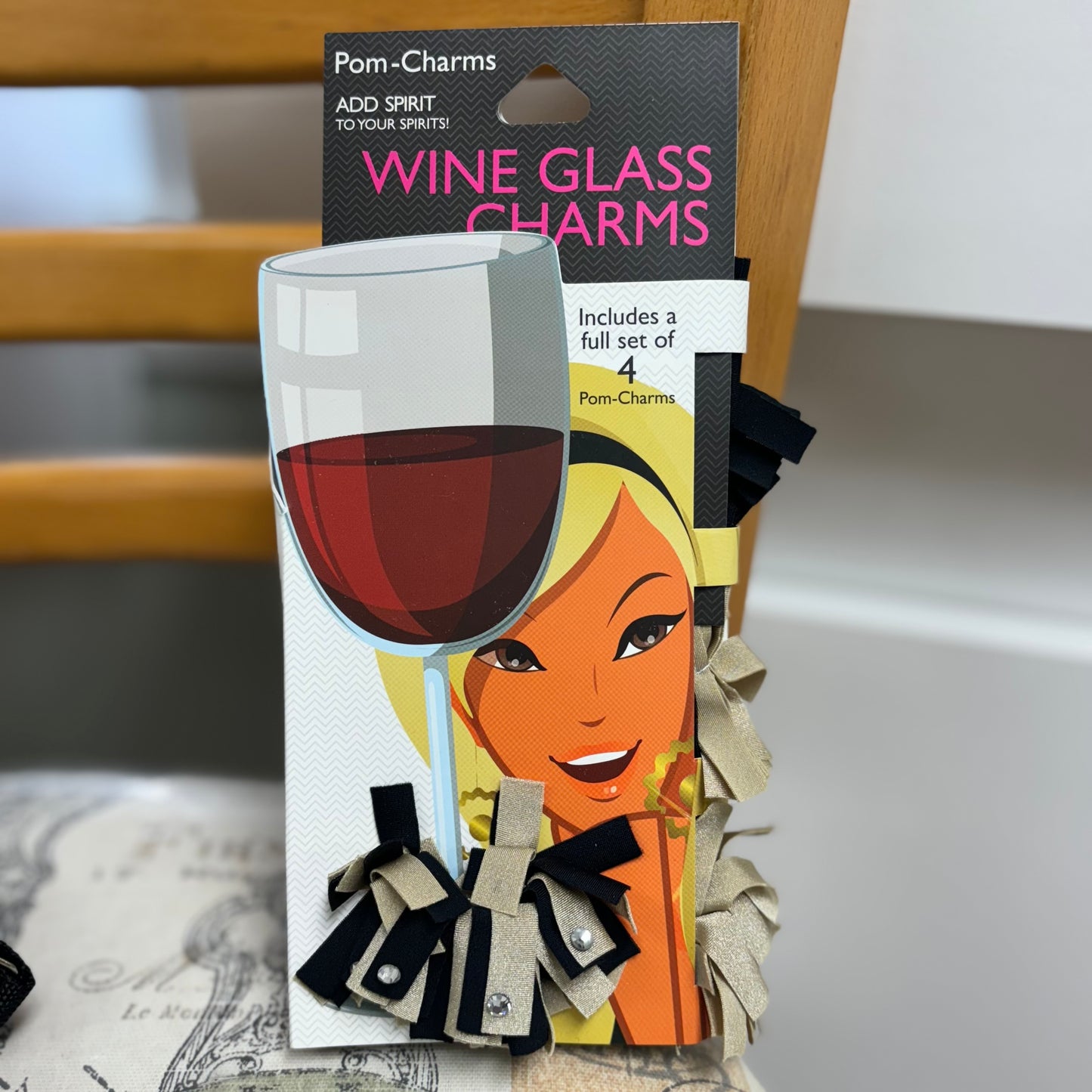 Pom-charms® Wine Glass Charms - Black/Old Gold