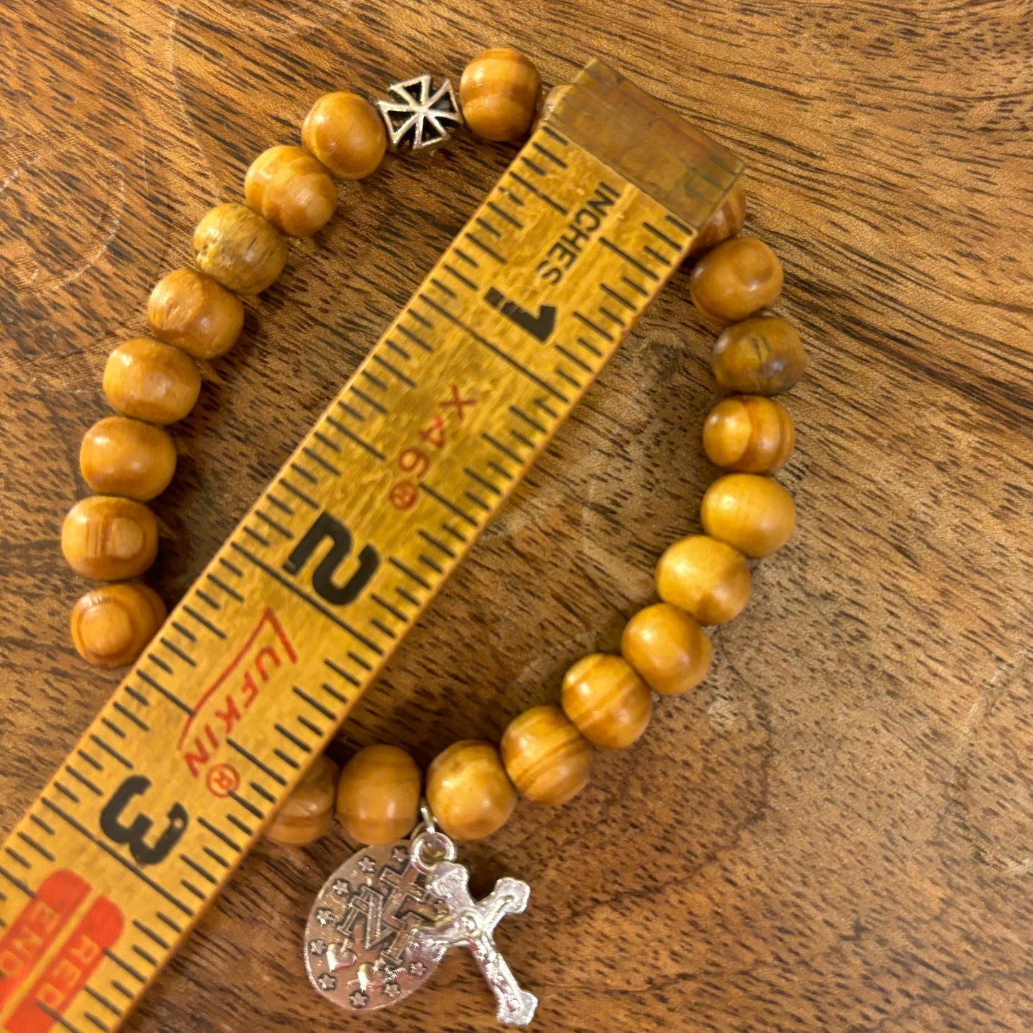 Religious Bracelets - Wooden Beaded Bracelet With Cross Charm
