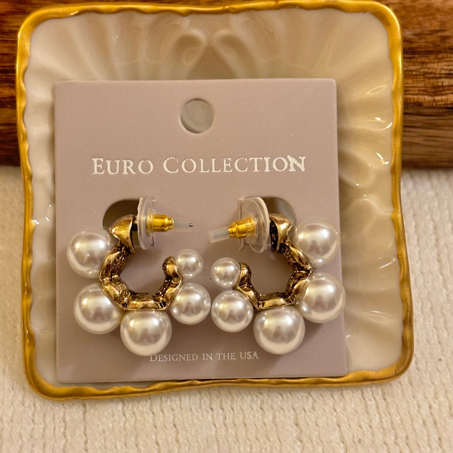 Pearl Half Hoop Post Back Earrings