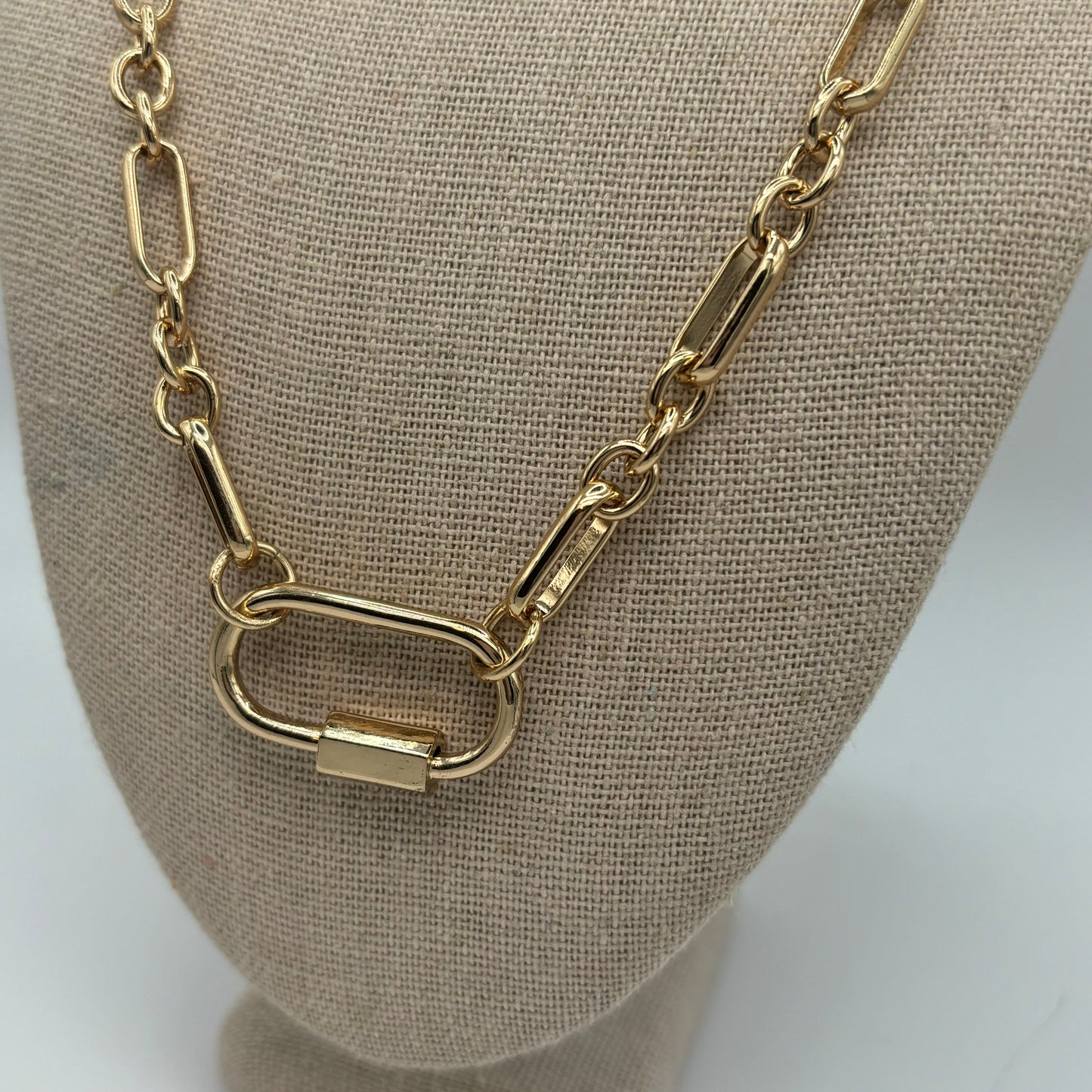 Gold Tone Carabiner Chain Necklace
