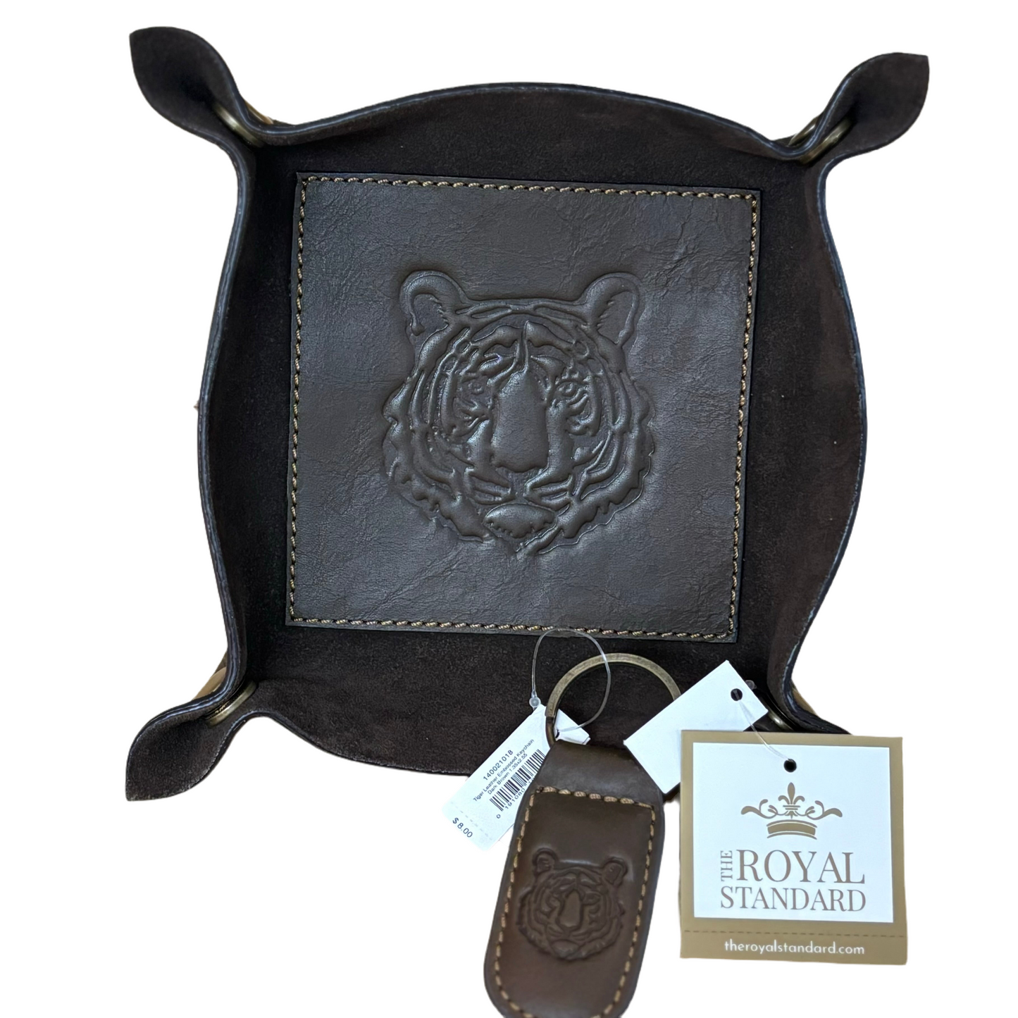 Tiger Leather Embossed Valet Tray Dark Brown • Tiger Leather Embossed Keychain • Dark Brown