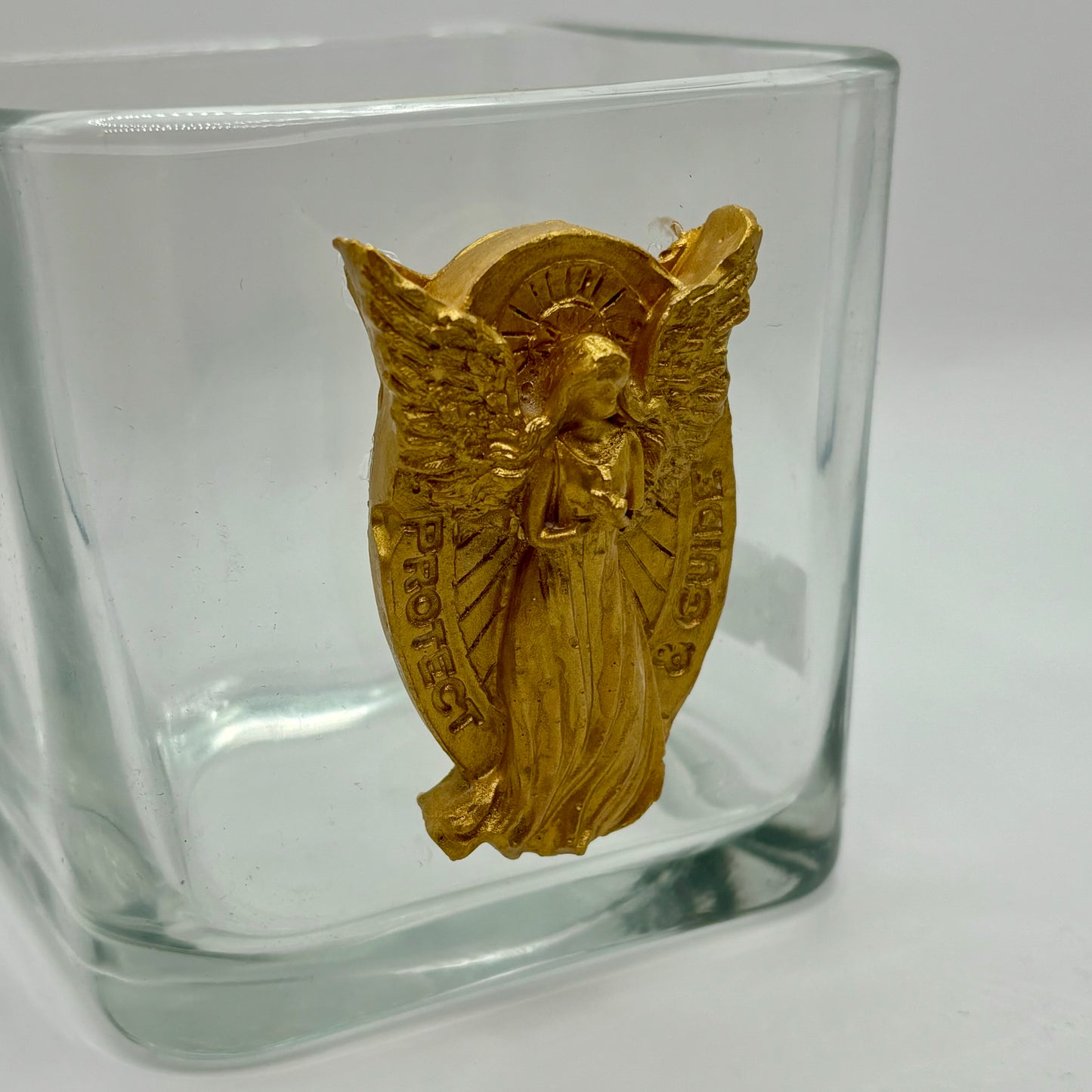 Glass Vase featuring a Gold Guardian Angel Intaglio