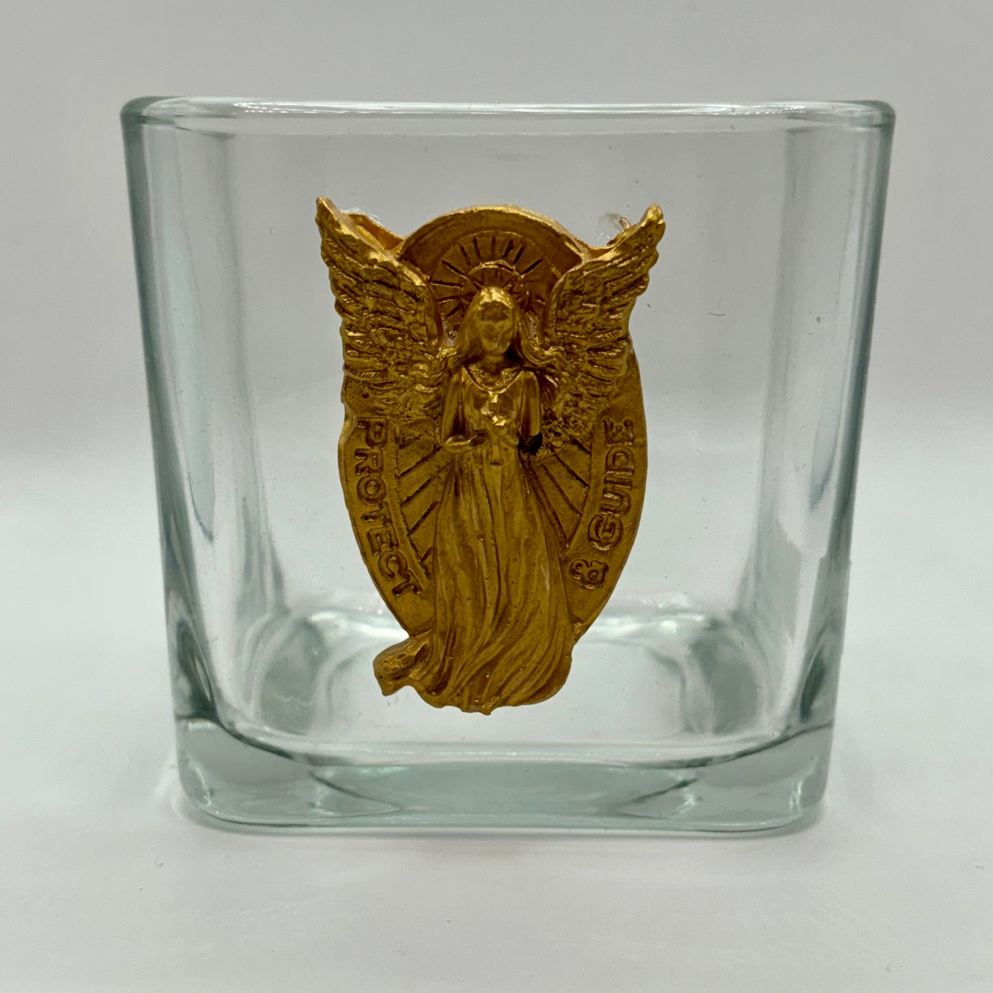 Glass Vase featuring a Gold Guardian Angel Intaglio