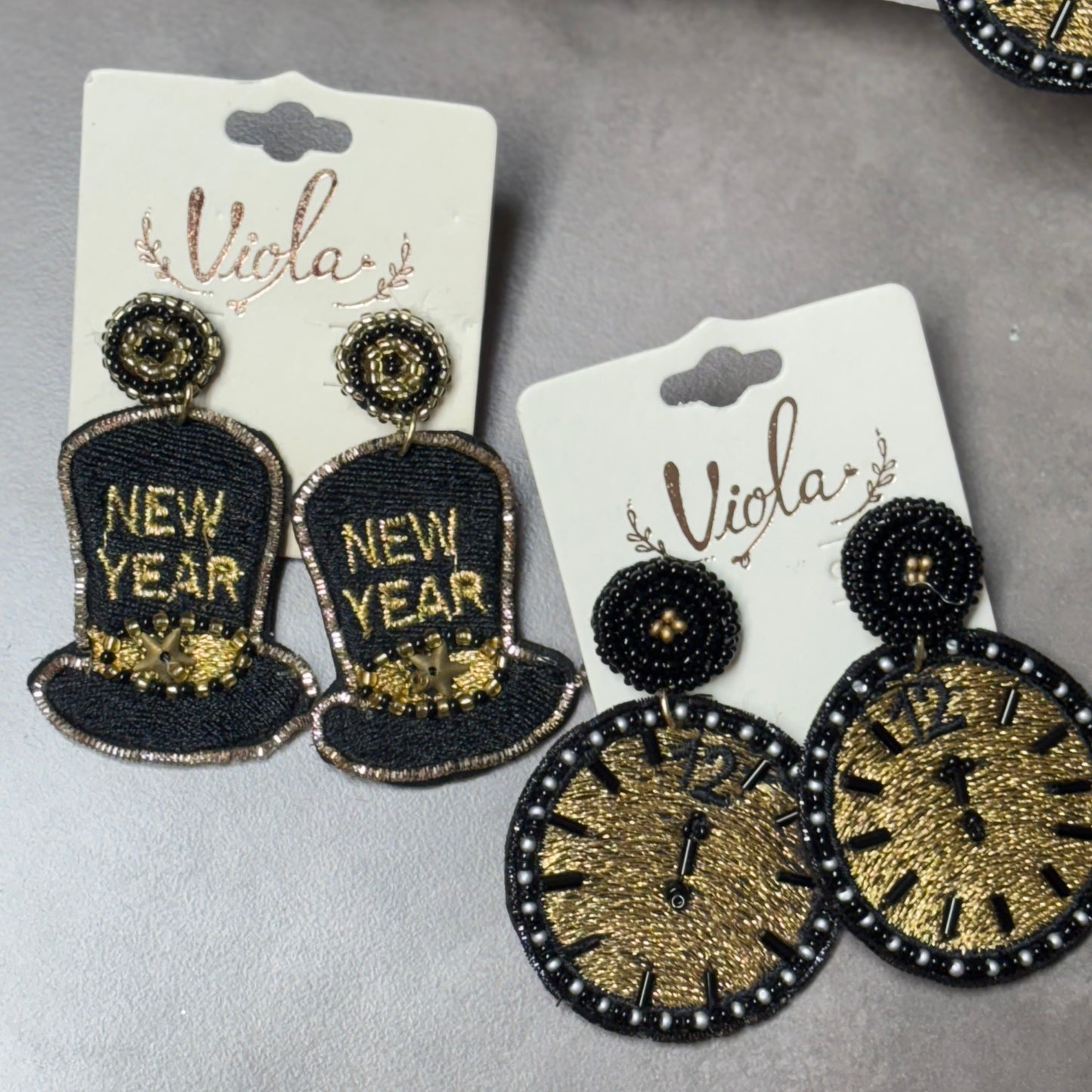 “Happy New Year” Statement Earrings • Clocks