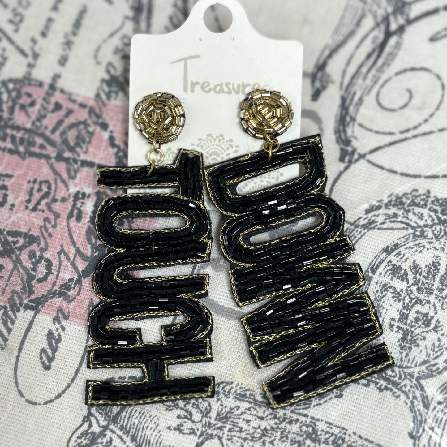 GameDay: Black and Gold WHO DAT Seed Bead Statement Earrings