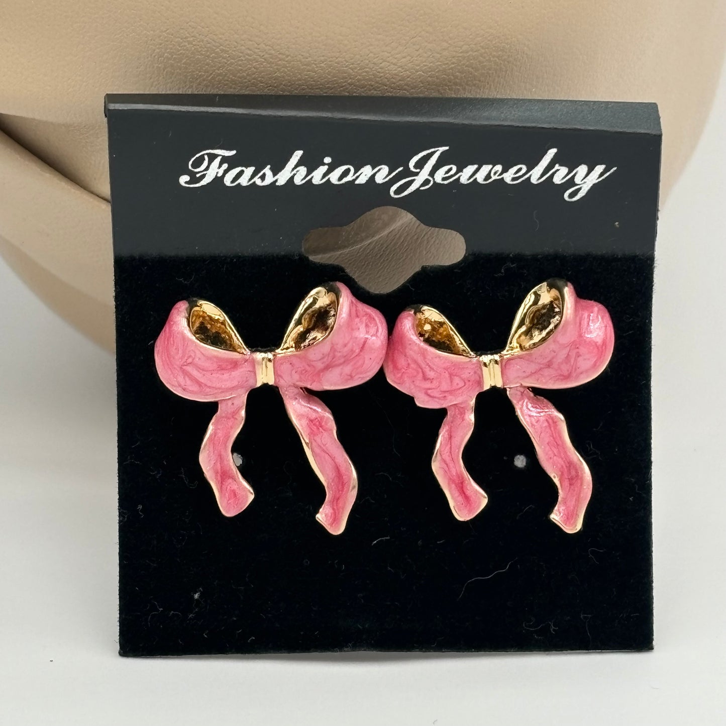 Pink Enamel ‘Bow’ Post Back Earrings