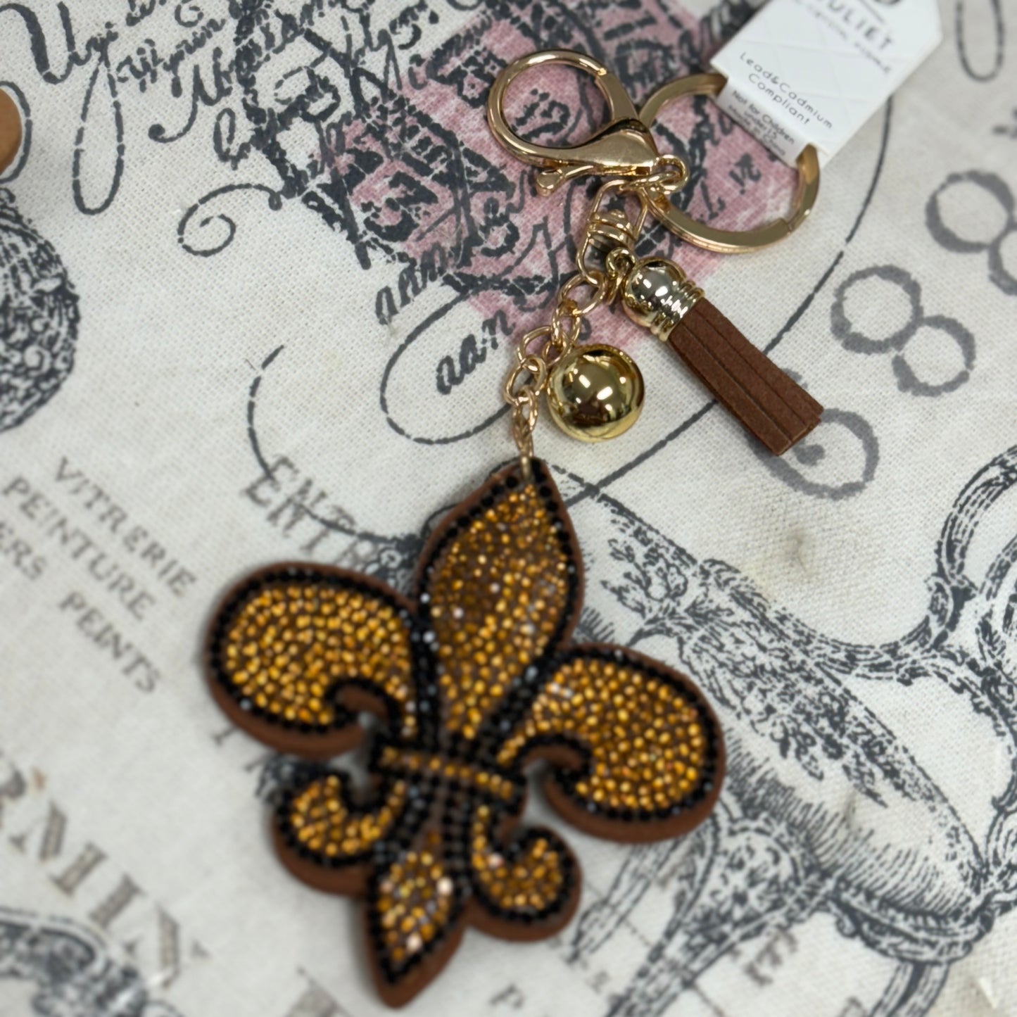 Fleur de Lis Keychain with Embellished Rhinestones