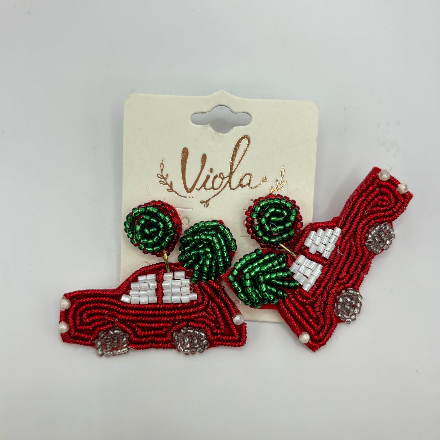 Christmas Statement Seed Bead Post Back Earrings ~Cow Print Boots • Car with Tree * Reindeer