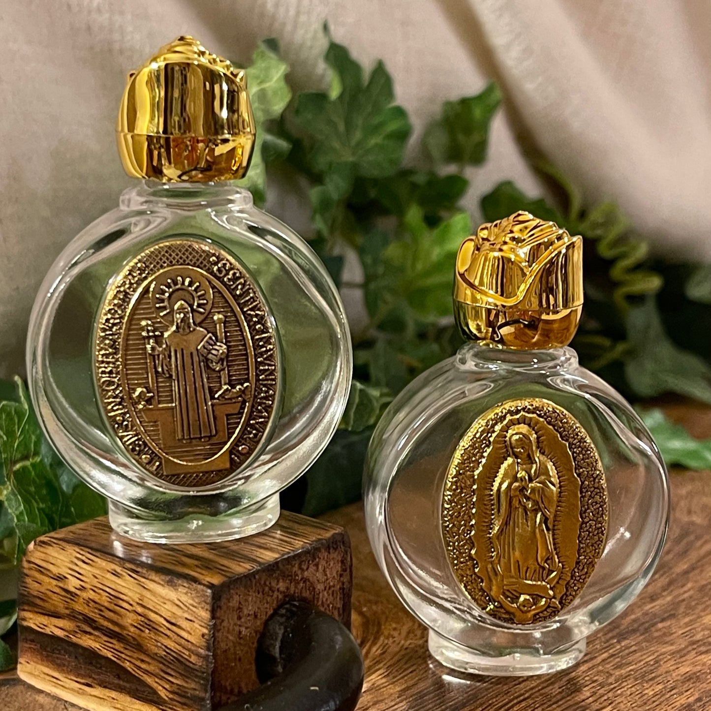 Holy Water Bottle featuring Saint Benedict or Our Lady of Guadeloupe