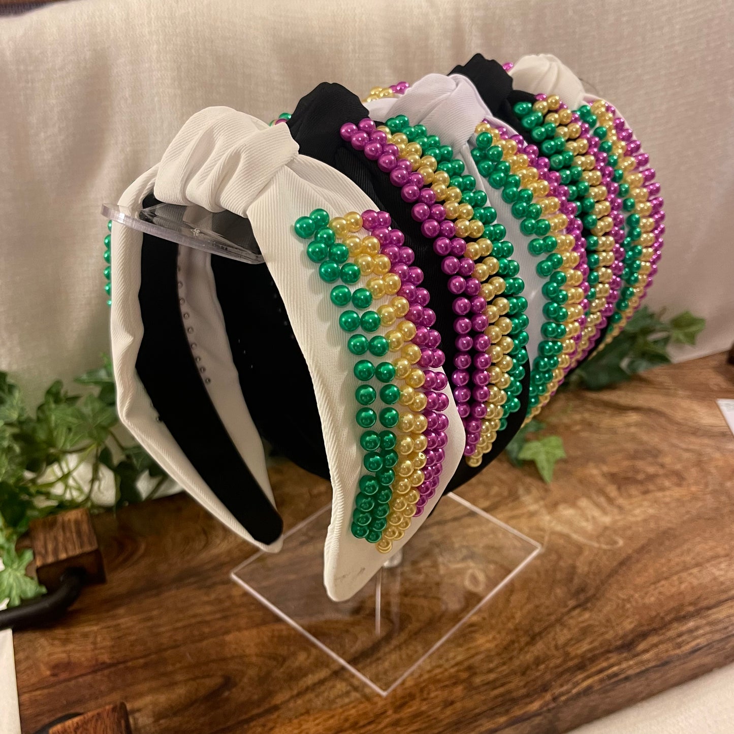 Mardi Gras Top Knot Headband Embellished with Beads