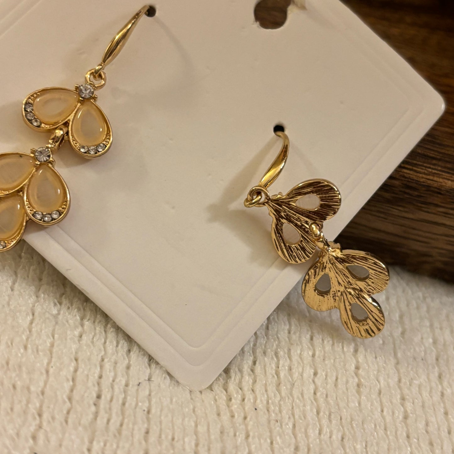 Gold Earrings with Clear and Rhinestone Beads Dangle Earrings 2” long