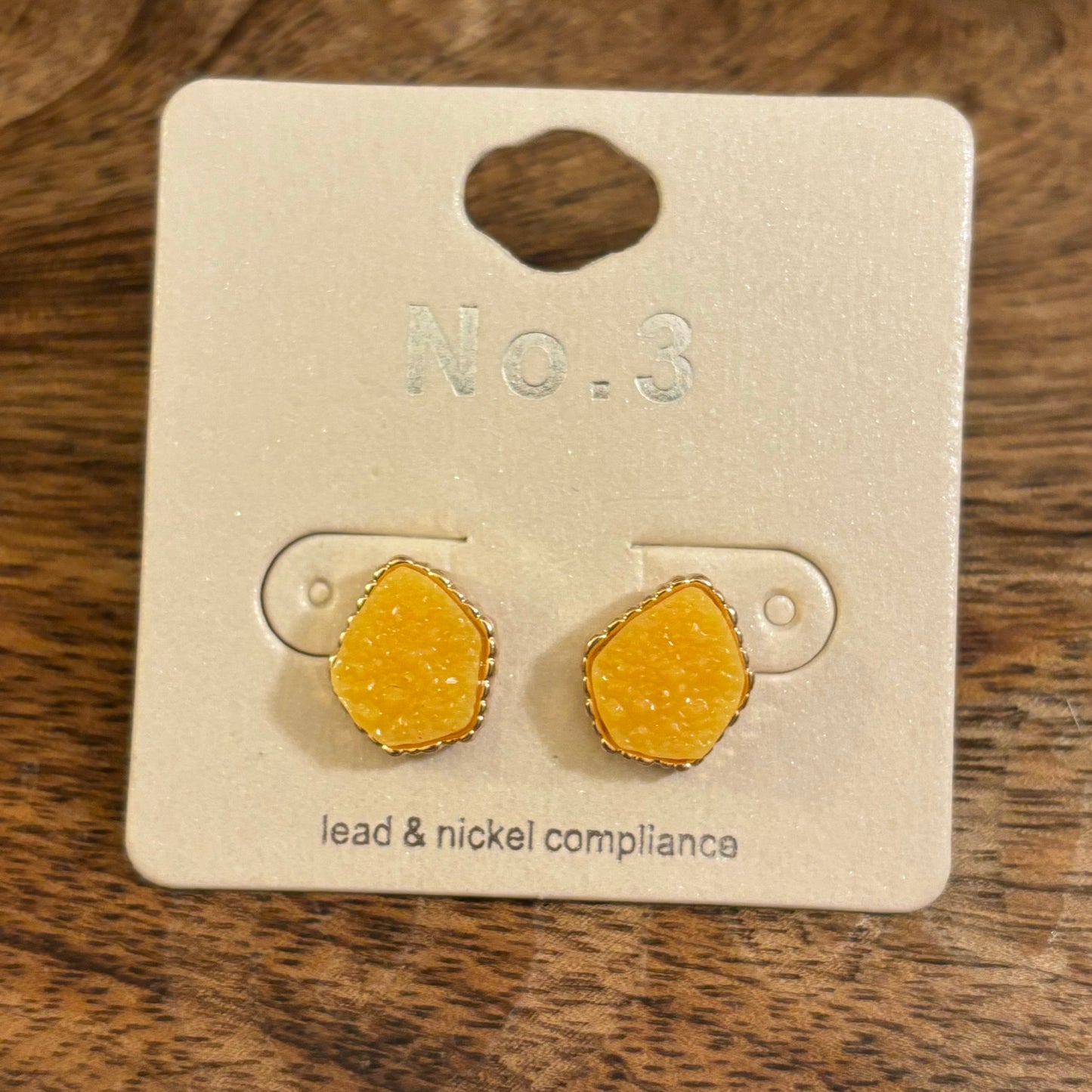 Mustard Gold Druzy Stud Earrings