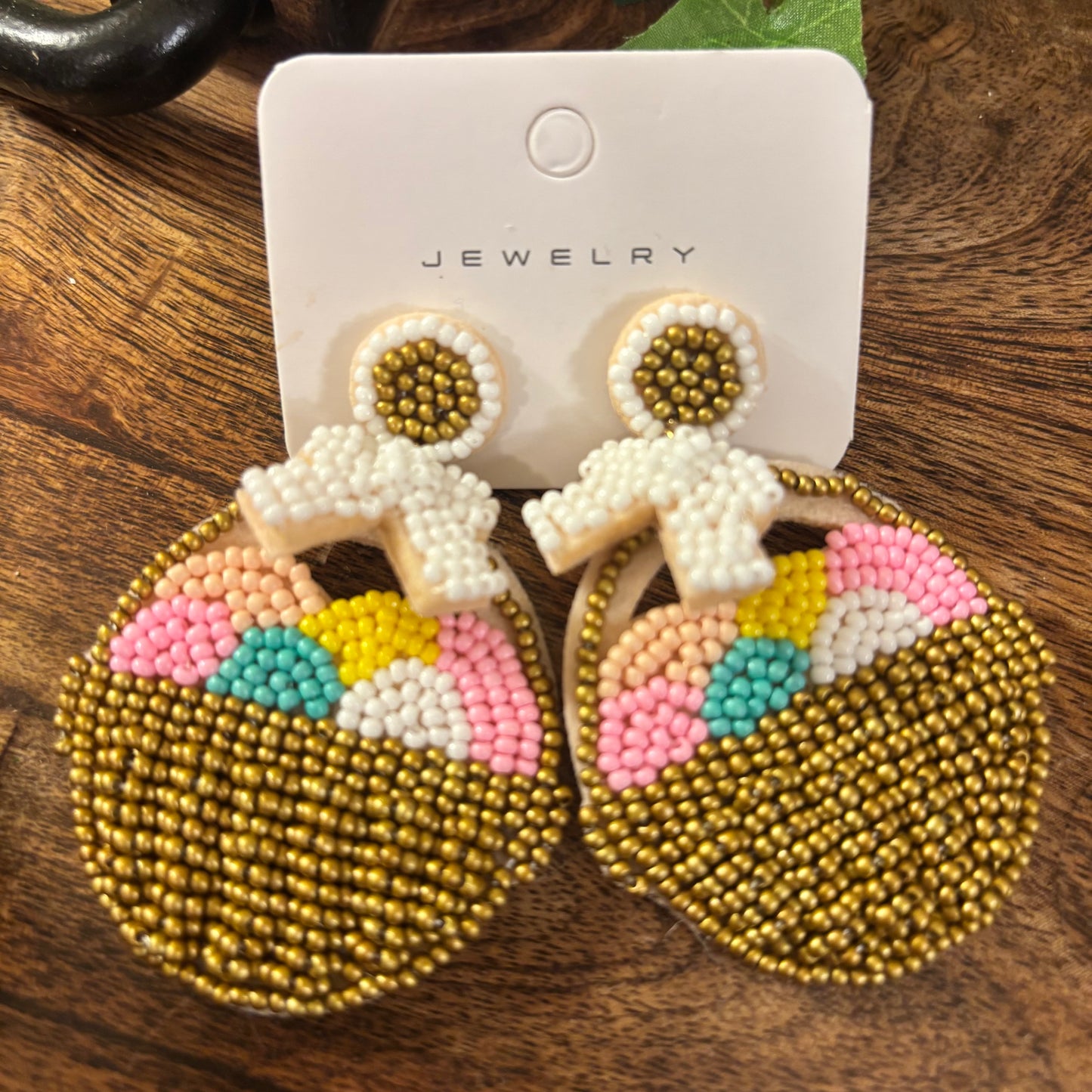 Easter Basket or Bunny Statement Seed Bead Drop Earrings