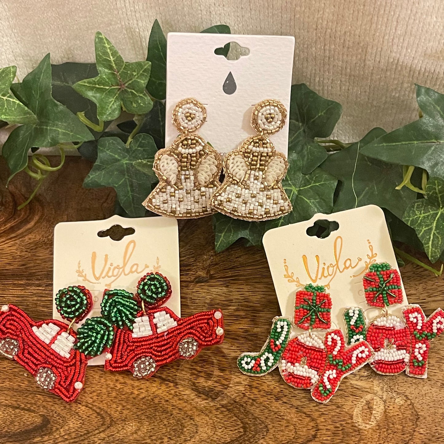 Christmas Seed Bead Post Back Earrings ~ Joy • Car • Angel