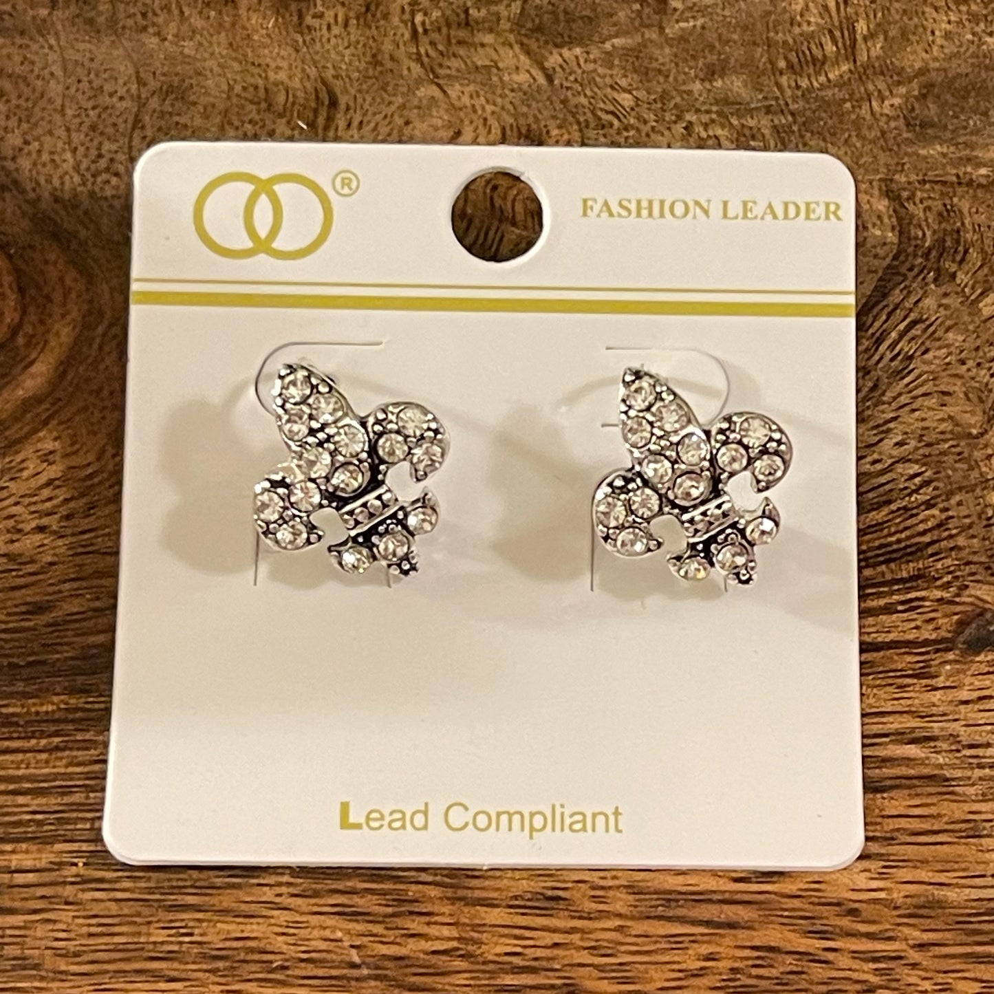 Fleur De Lis Rhinestone Lever Back Earrings