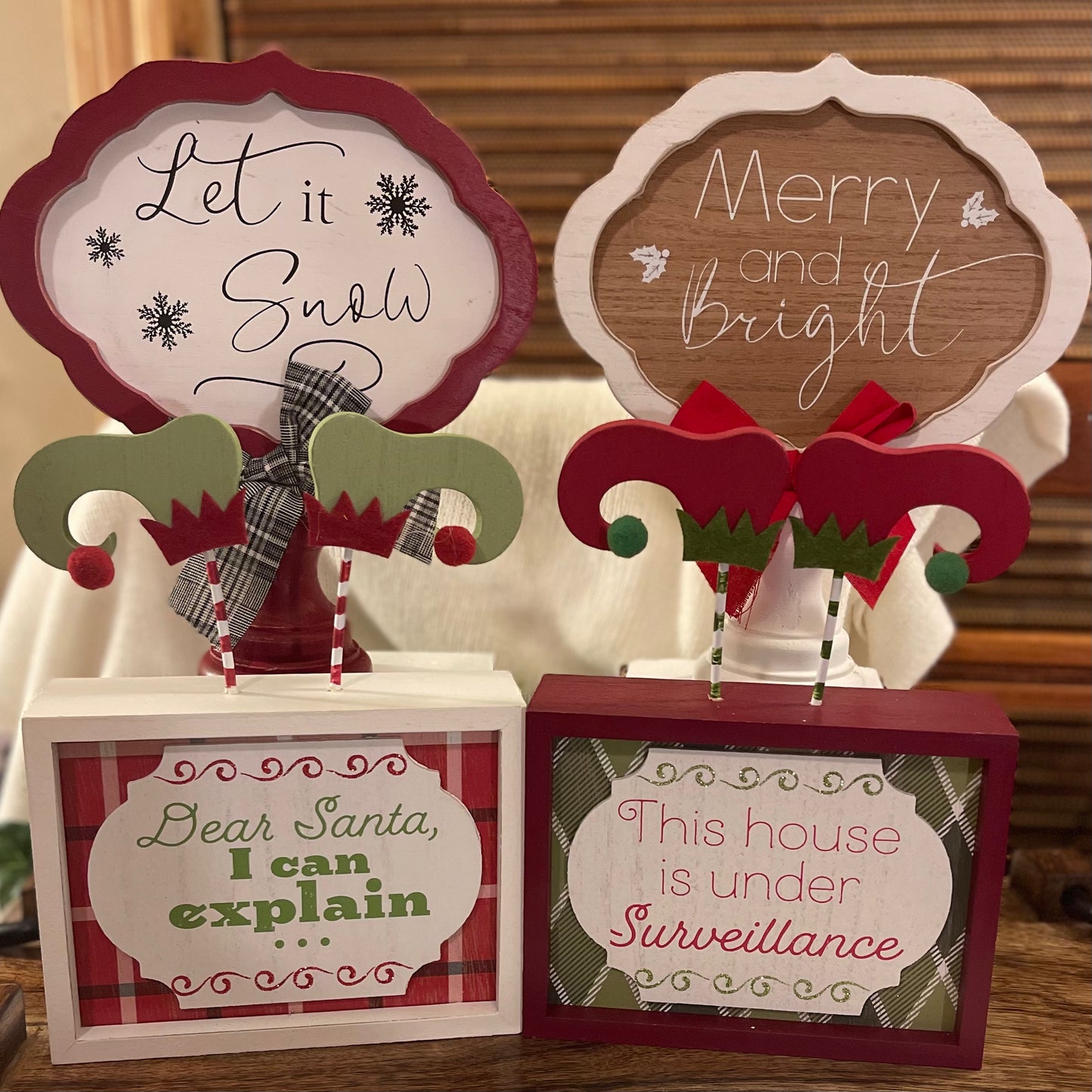 Holiday Table Decor • Wooden Pedestal Sign or Elf Sign