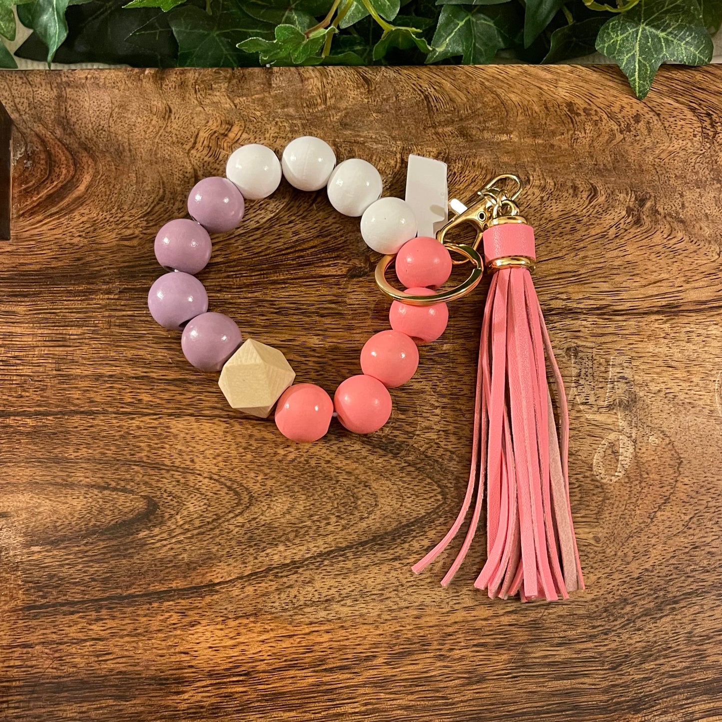 Chunky Wooden Bead Bangle Key Ring