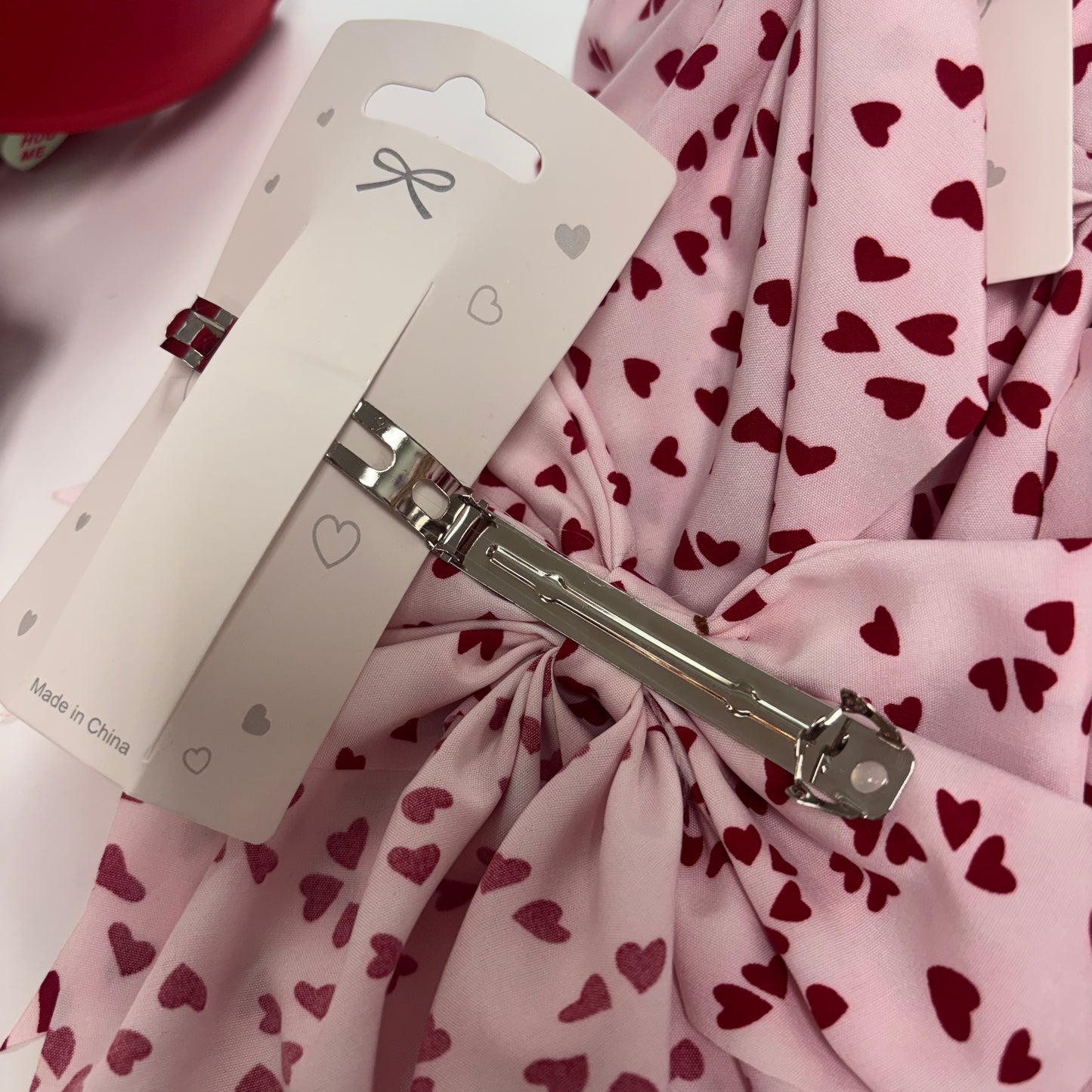 Valentine’s Day Hair Bow with French Clip 11” L