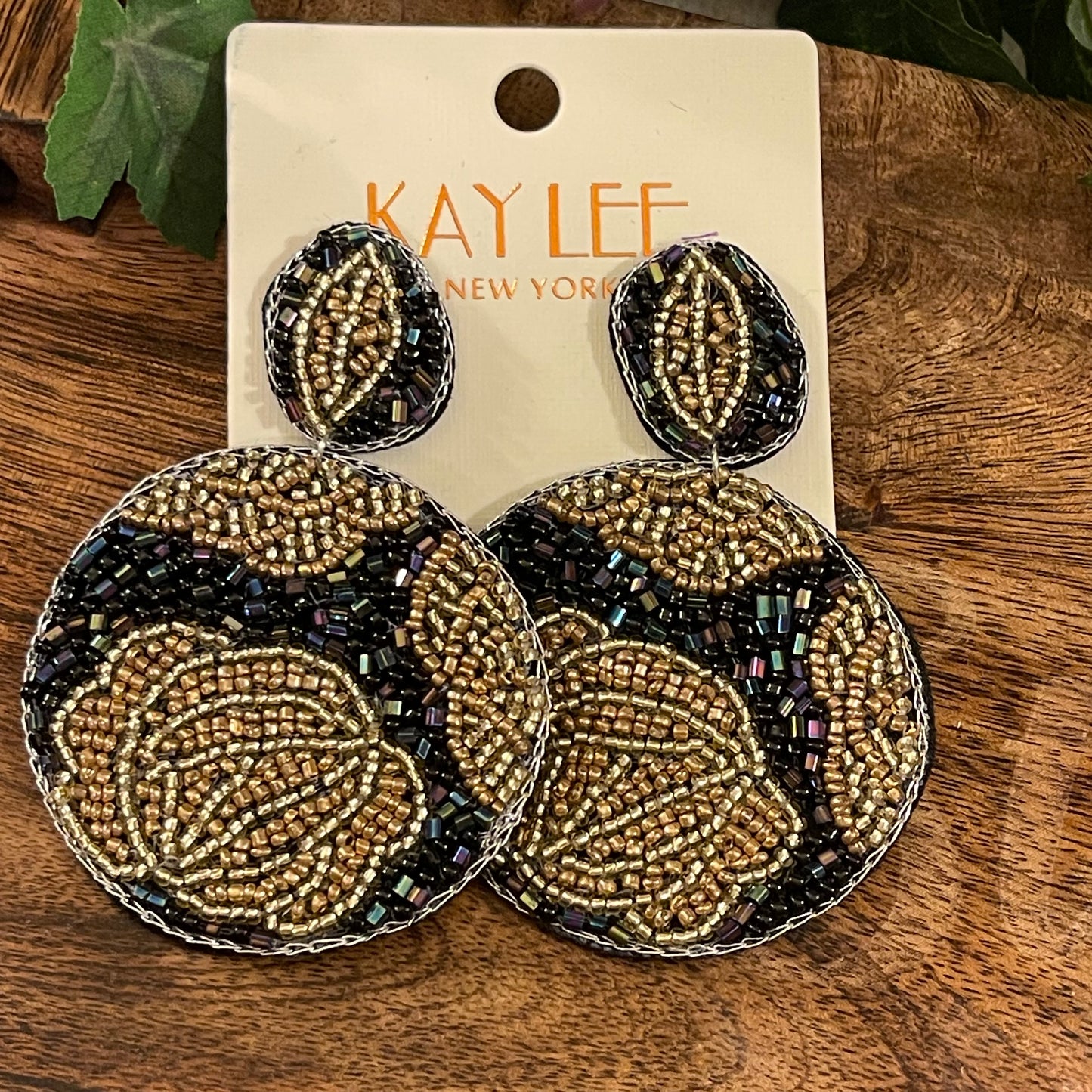 Black and Gold Seed Bead Statement Earrings