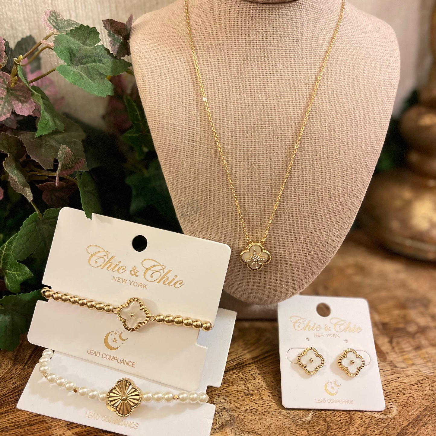 Clover Mother Of Pearl Post Back Earrings or Necklace