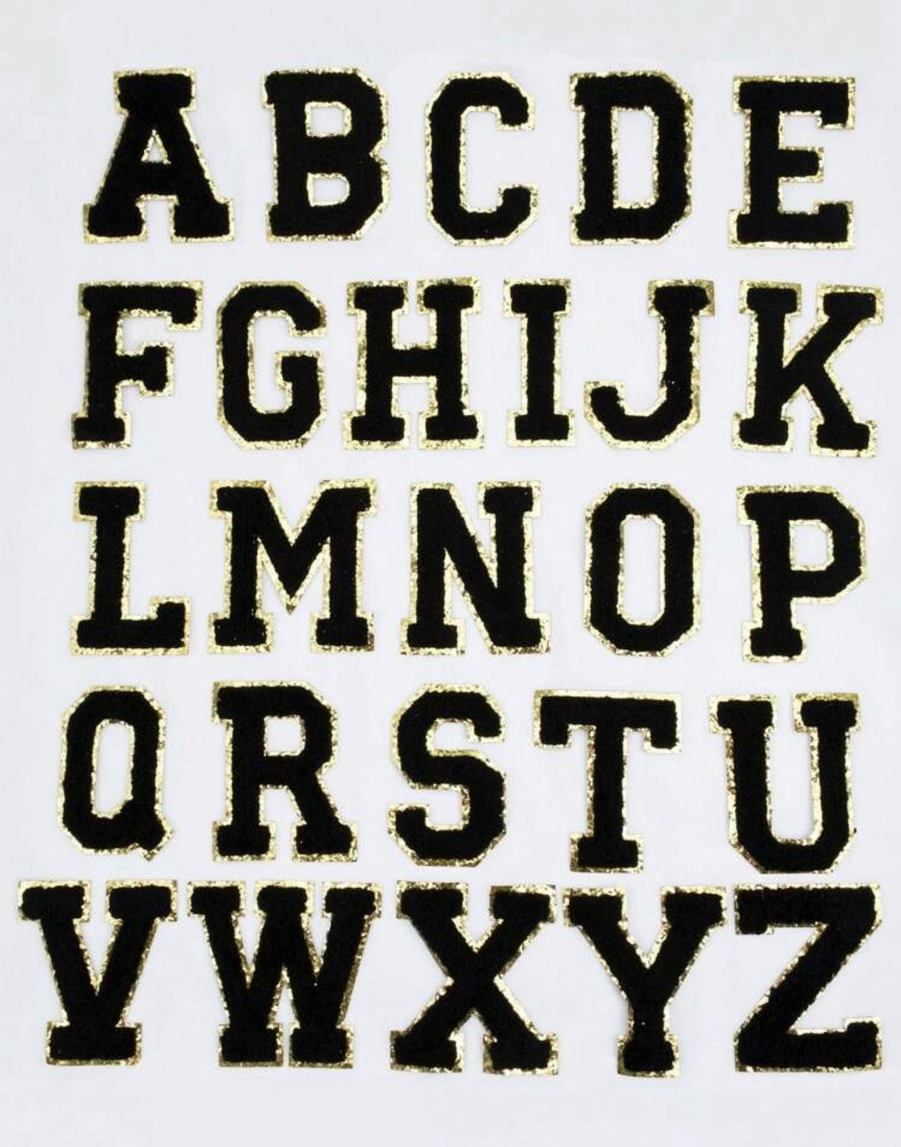 Chenille Iron On Patches Black Trimmed in Gold