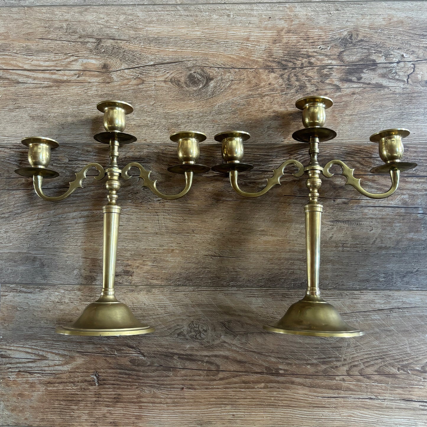 Triple Arm Brass Candlestick Candle Holder Drip Catchers • Vintage