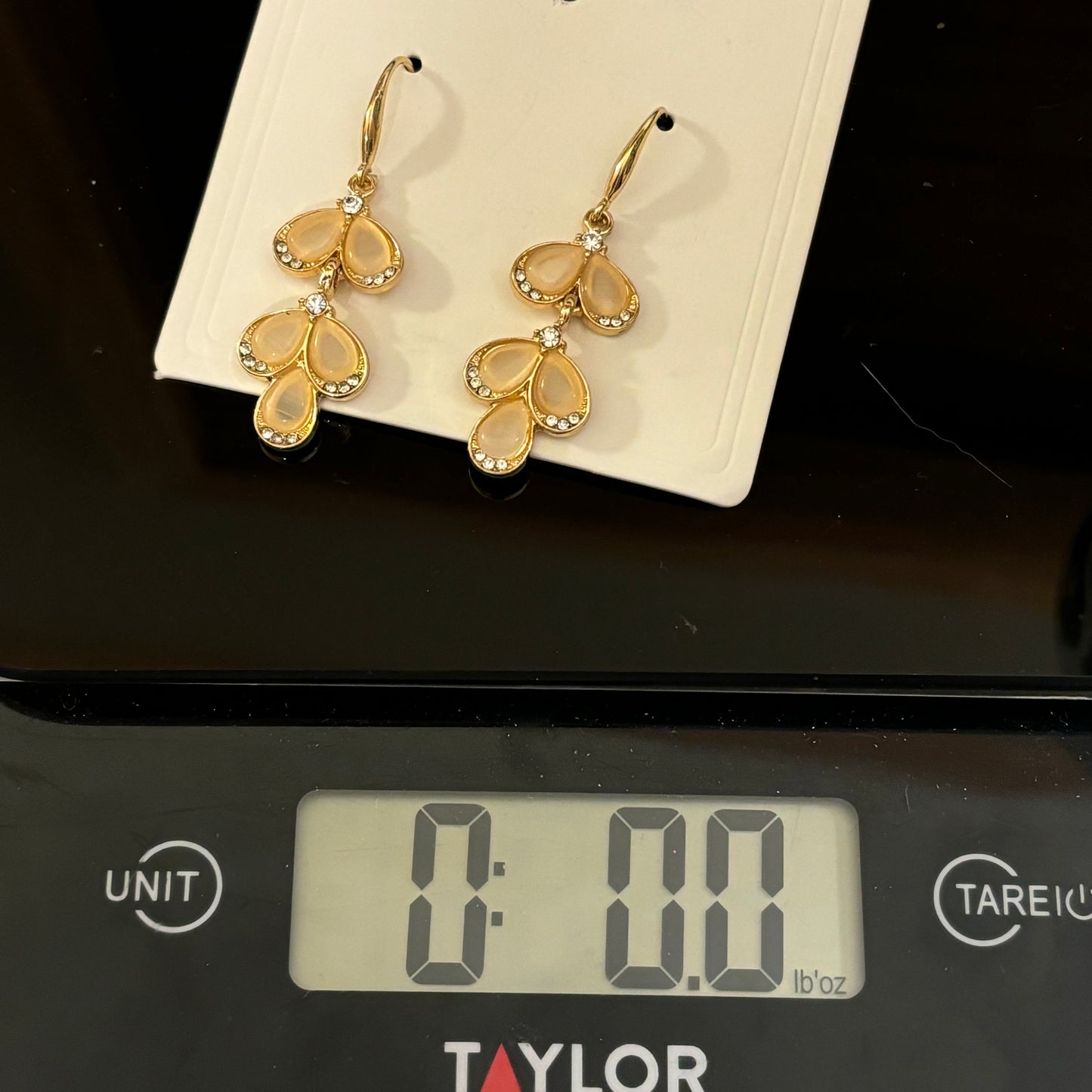 Gold Earrings with Clear and Rhinestone Beads Dangle Earrings 2” long