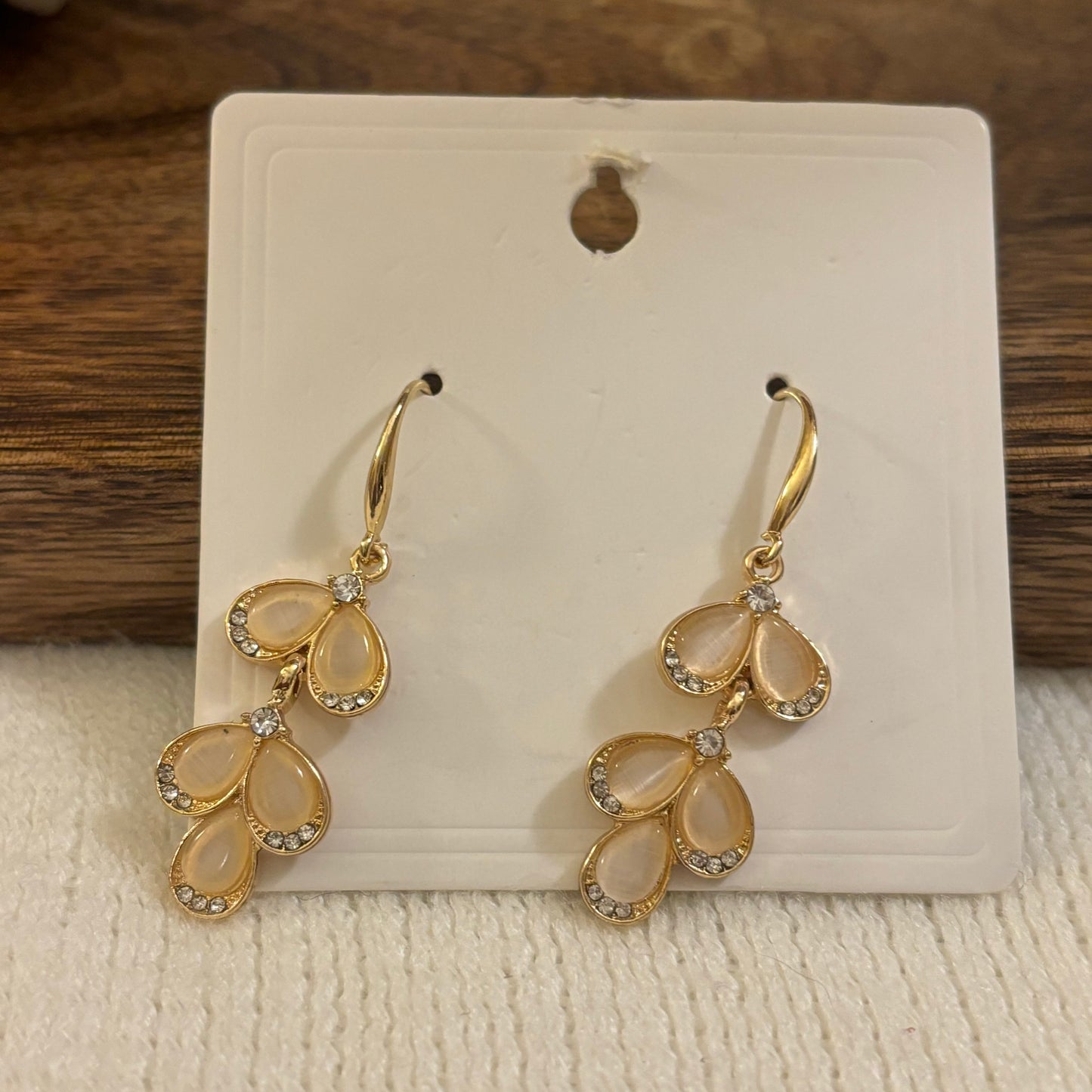 Gold Earrings with Clear and Rhinestone Beads Dangle Earrings 2” long