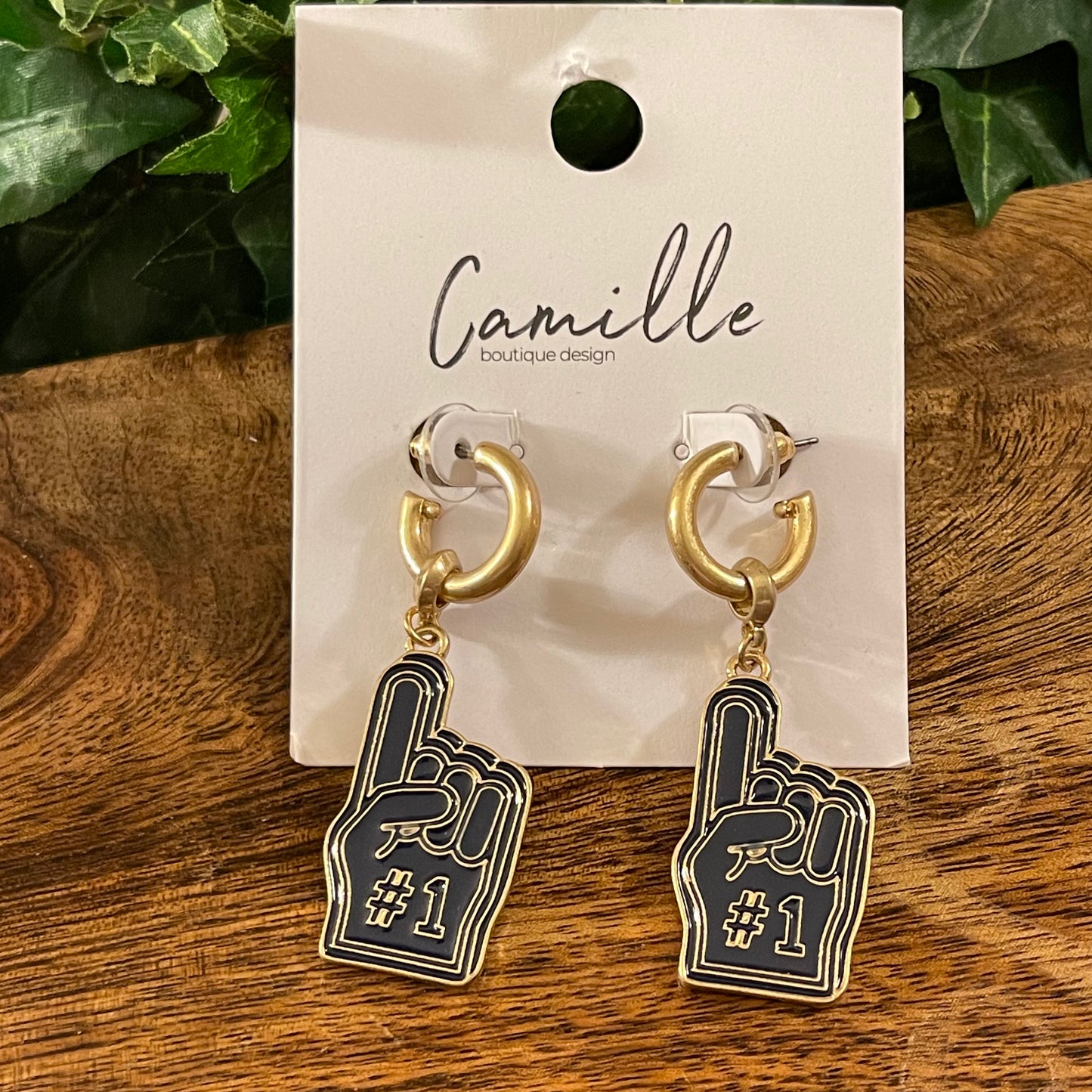 GameDay: Navy Blue Foam Finger Post Style Hoop Drop Earrings